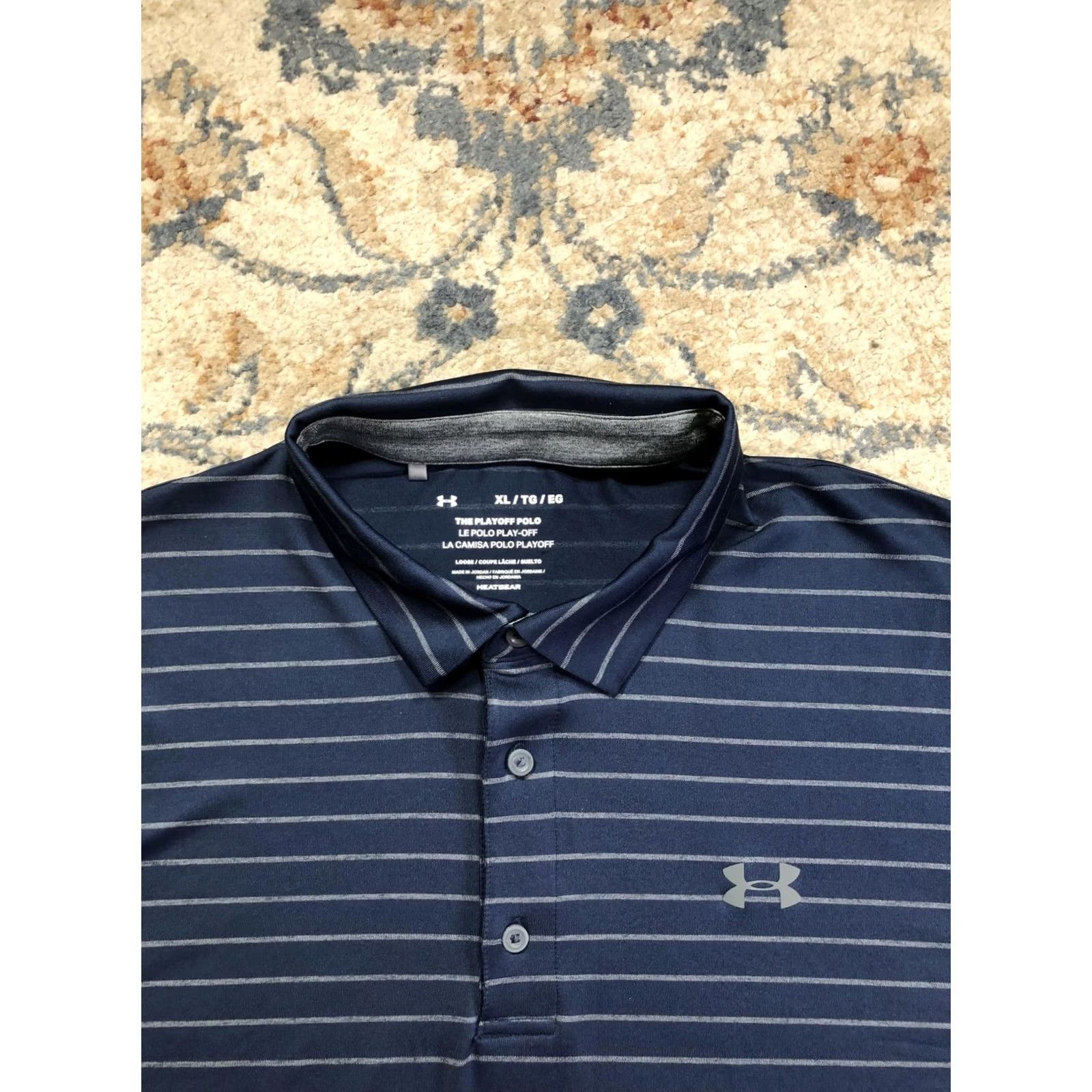 Under Armour Under Armour Playoff Polo Shirt Mens XL Blue Stripe HeatGear Golf Casual Shirt Size US XL / EU 56 / 4 - 2 Thumbnail