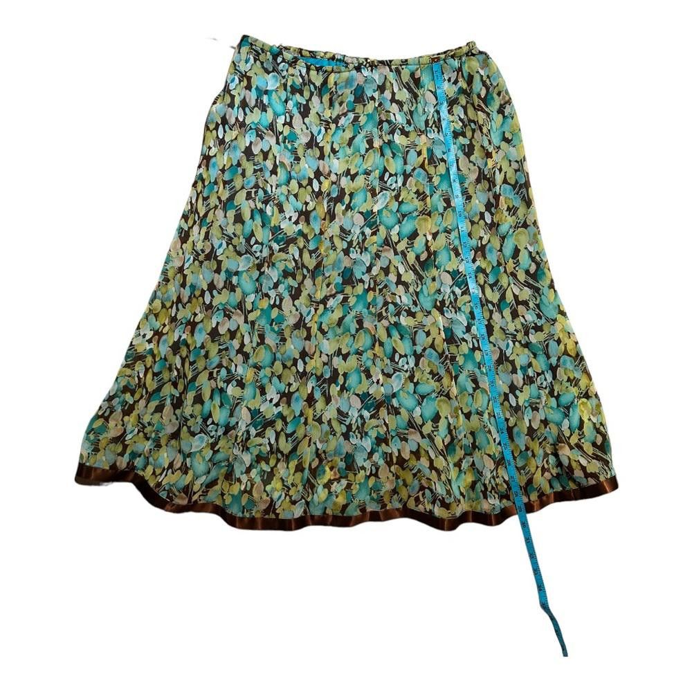 Designer Vintage Floral Midi Skirt W Brown Trim Size 10 Size 32" / US 10 / IT 46 - 3 Thumbnail