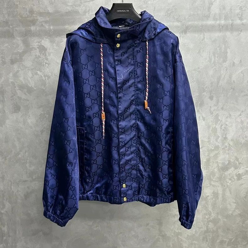 Gucci The latest dark blue full-print pattern logo windbrea