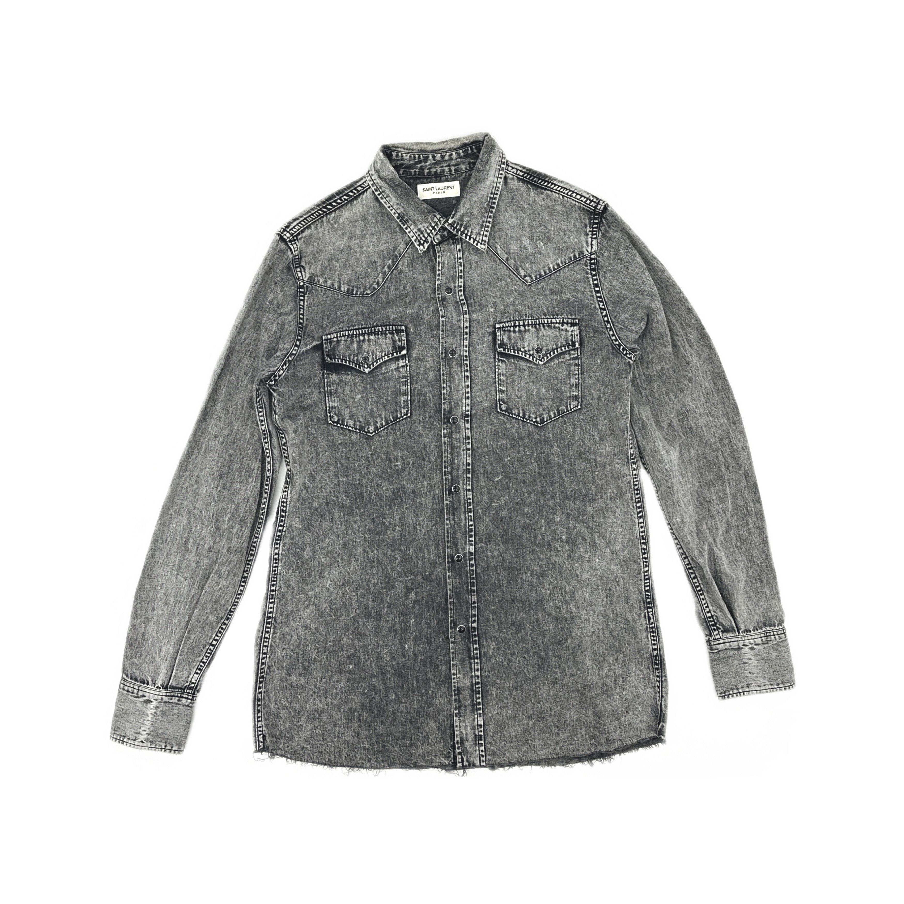 Saint Laurent Paris Saint Laurent Washed Gray Denim Shirt Size S Size US S / EU 44-46 / 1 - 1 Thumbnail