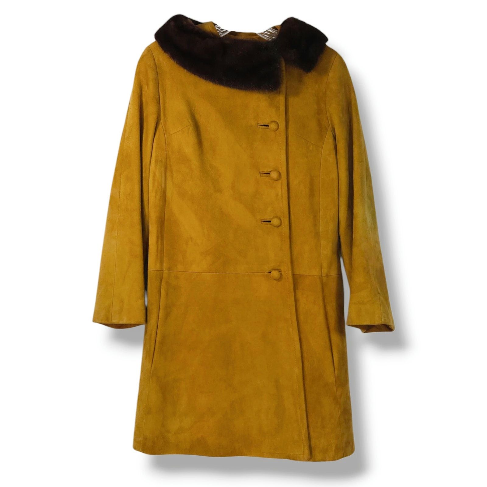 Other Vintage Suede Leather Fur-Trim Collar Button Swing Coat 8 Size M / US 6-8 / IT 42-44 - 2 Thumbnail