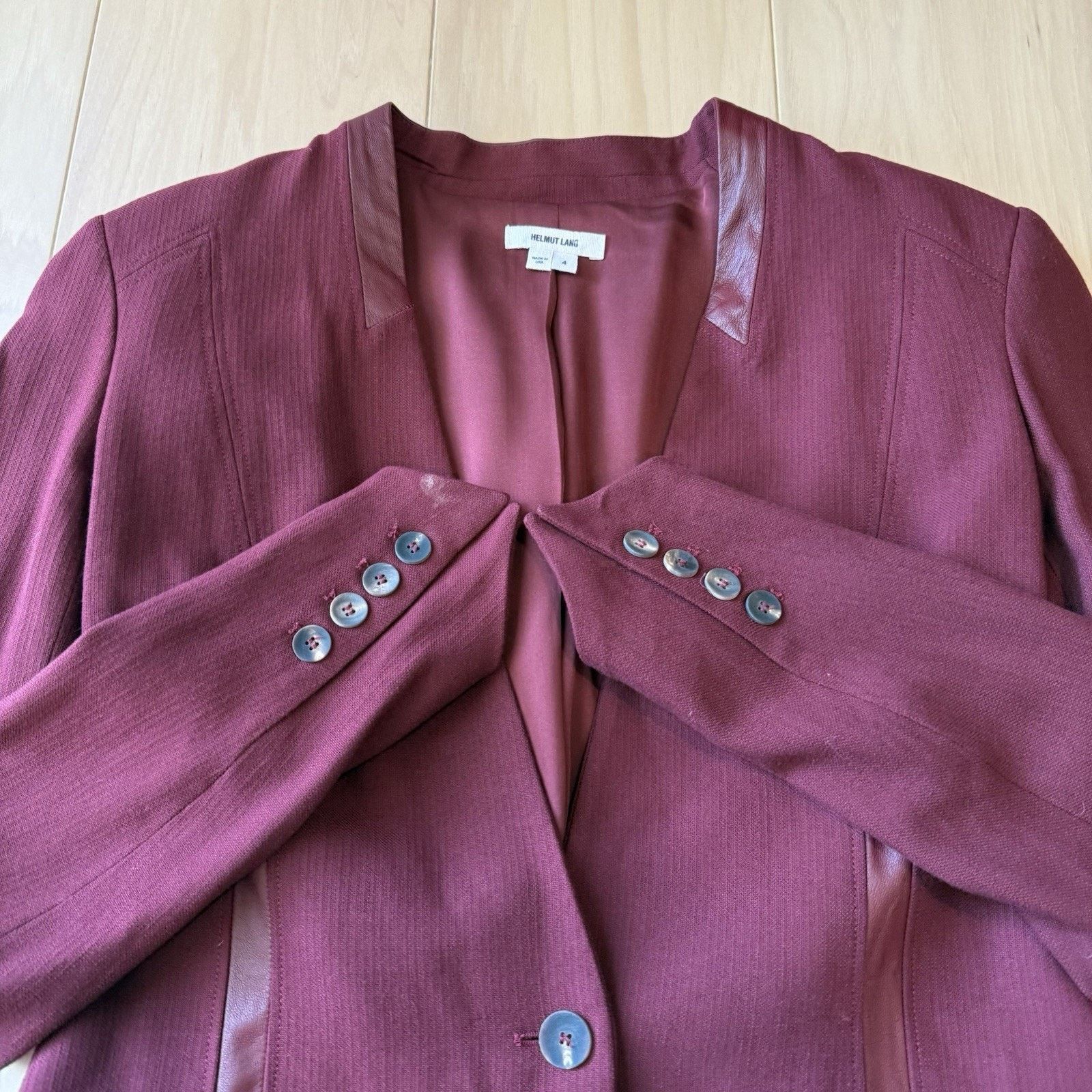Helmut Lang Helmut Lang Blazer Women's 4 Maroon Designer V Neck Single Size S / US 4 / IT 40 - 4 Thumbnail