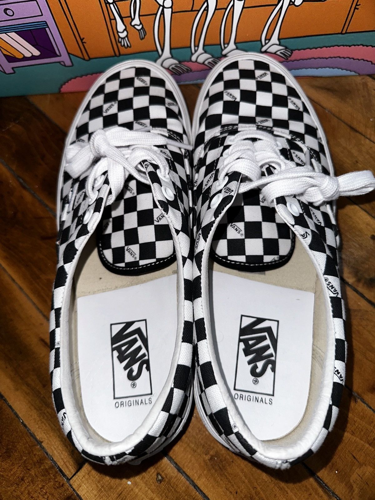 image of Vans Checkered Black And White Shoes, Men's (Size 10.5)