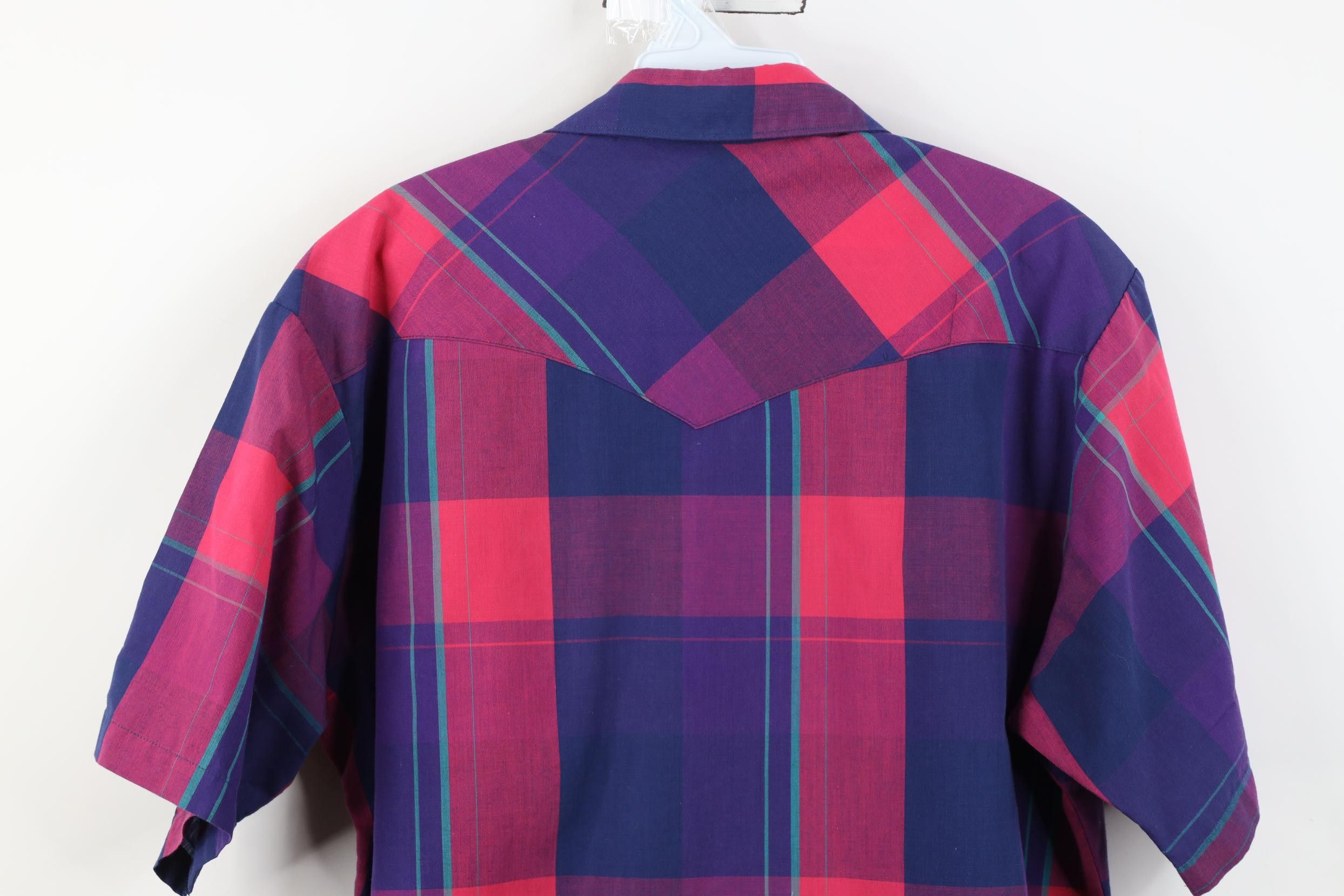 Wrangler Vintage 80s Wrangler Cowboy Short Sleeve Button Shirt Plaid Size US L / EU 52-54 / 3 - 12 Thumbnail