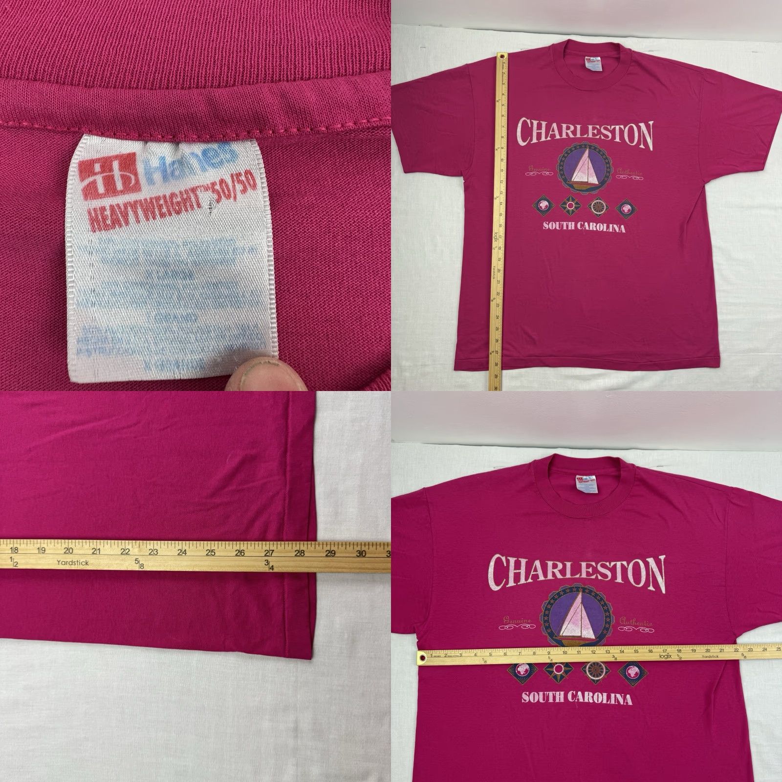 Hanes VINTAGE Hanes T-Shirt Charleston South Carolina Nautical 90s Pink XL Mens Short Sleeve Crew Neck Shirt Adult XL Pink Nautical 90s Charleston USA Men Size US XL / EU 56 / 4 - 8 Thumbnail