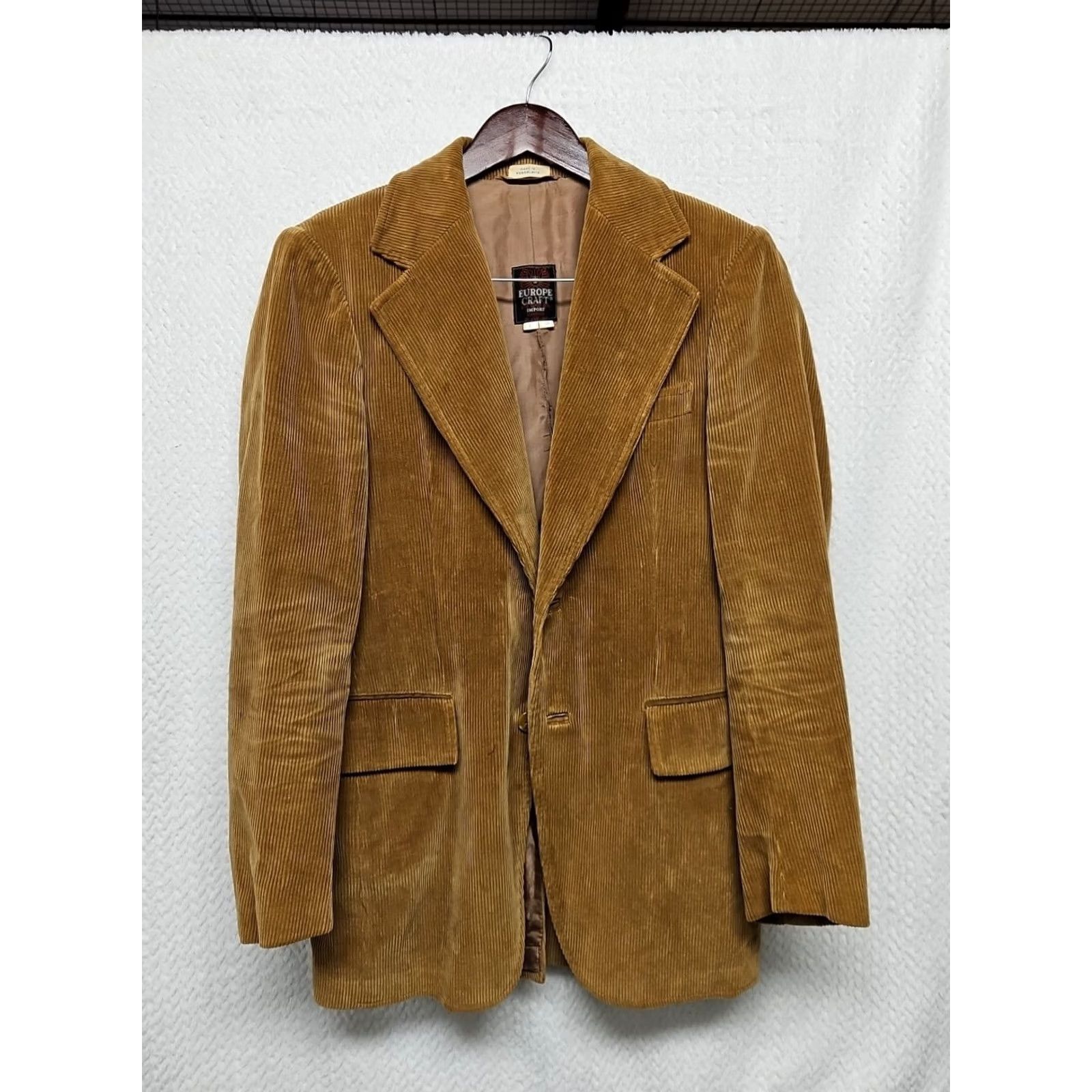 Vintage VINTAGE Europe-craft Corduroy Blazer Men 38 Tan Brown 80s Cardigan? Size 42R - 2 Thumbnail