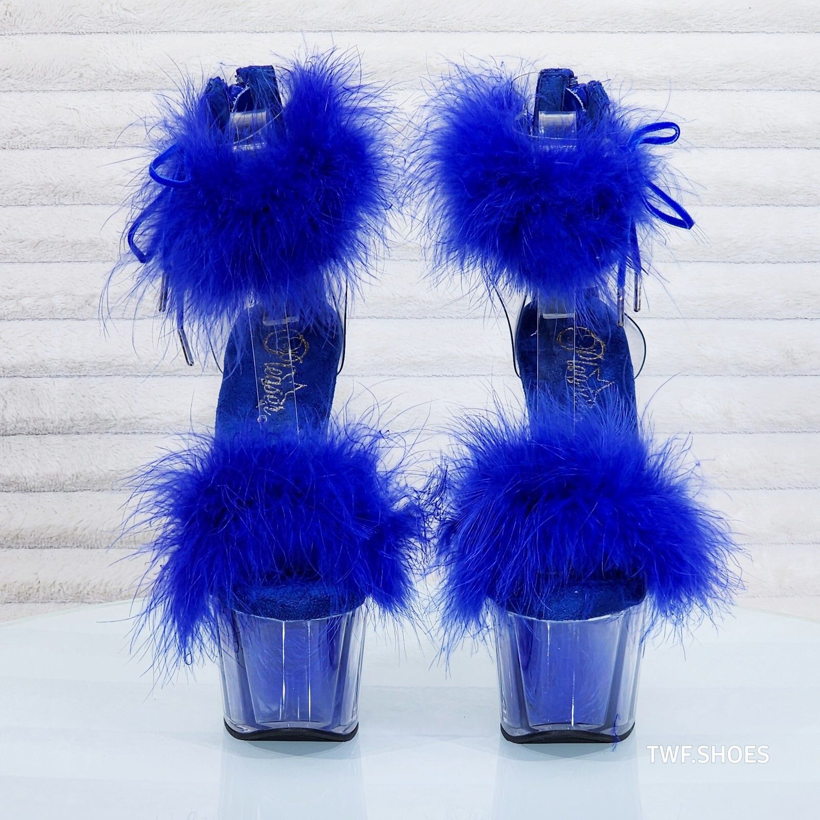Other Adore 724 Brilliant Blue Marabou Platform Shoes Sandals 7" H Size US 8 / IT 38 - 5 Thumbnail