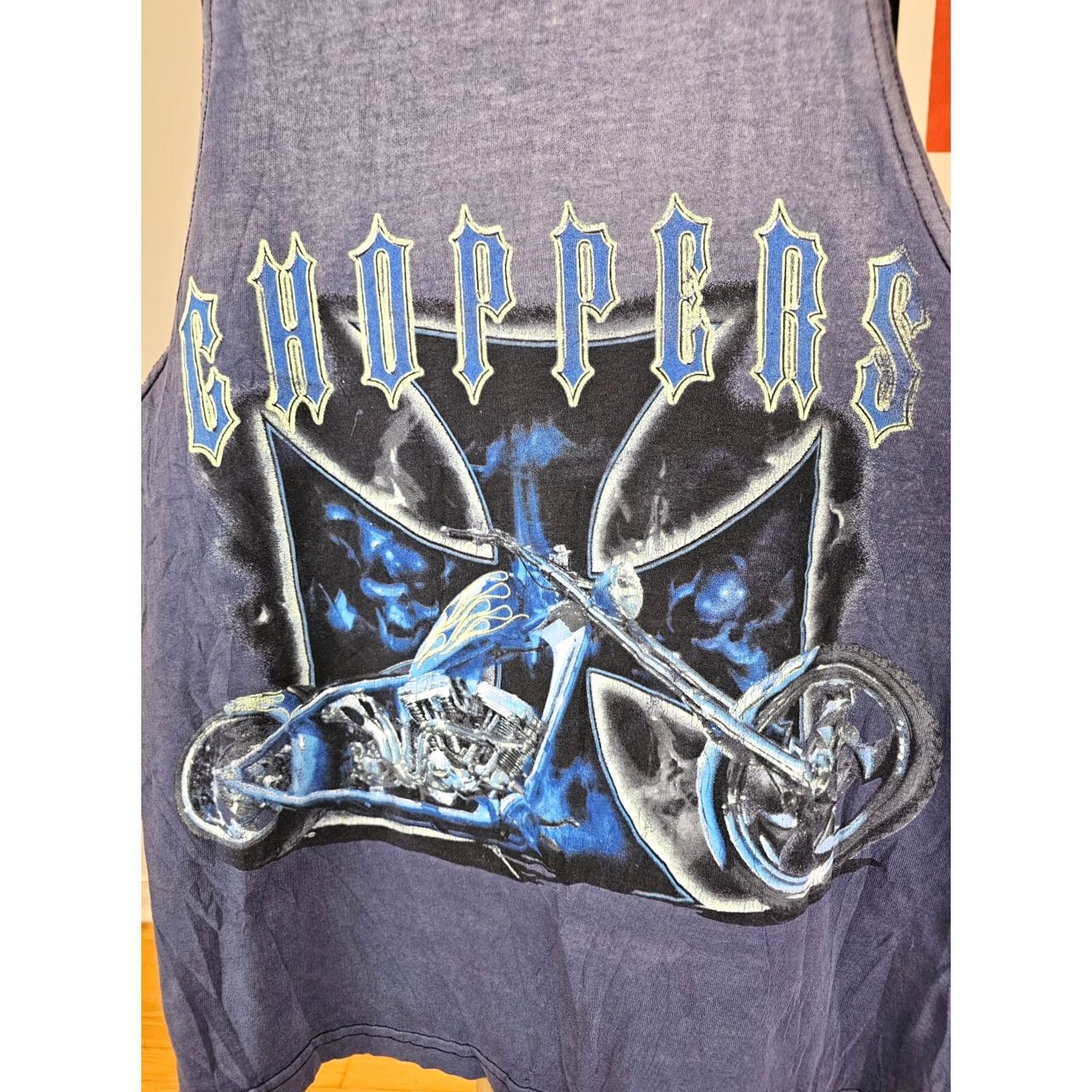 Vintage VINTAGE 90' CHOPPERS T-Shirt CAMOUFLAGE Blue M Mens Regular Cotton Pocket Distressed FADED TRASHED Gradient Size US M / EU 48-50 / 2 - 2 Thumbnail