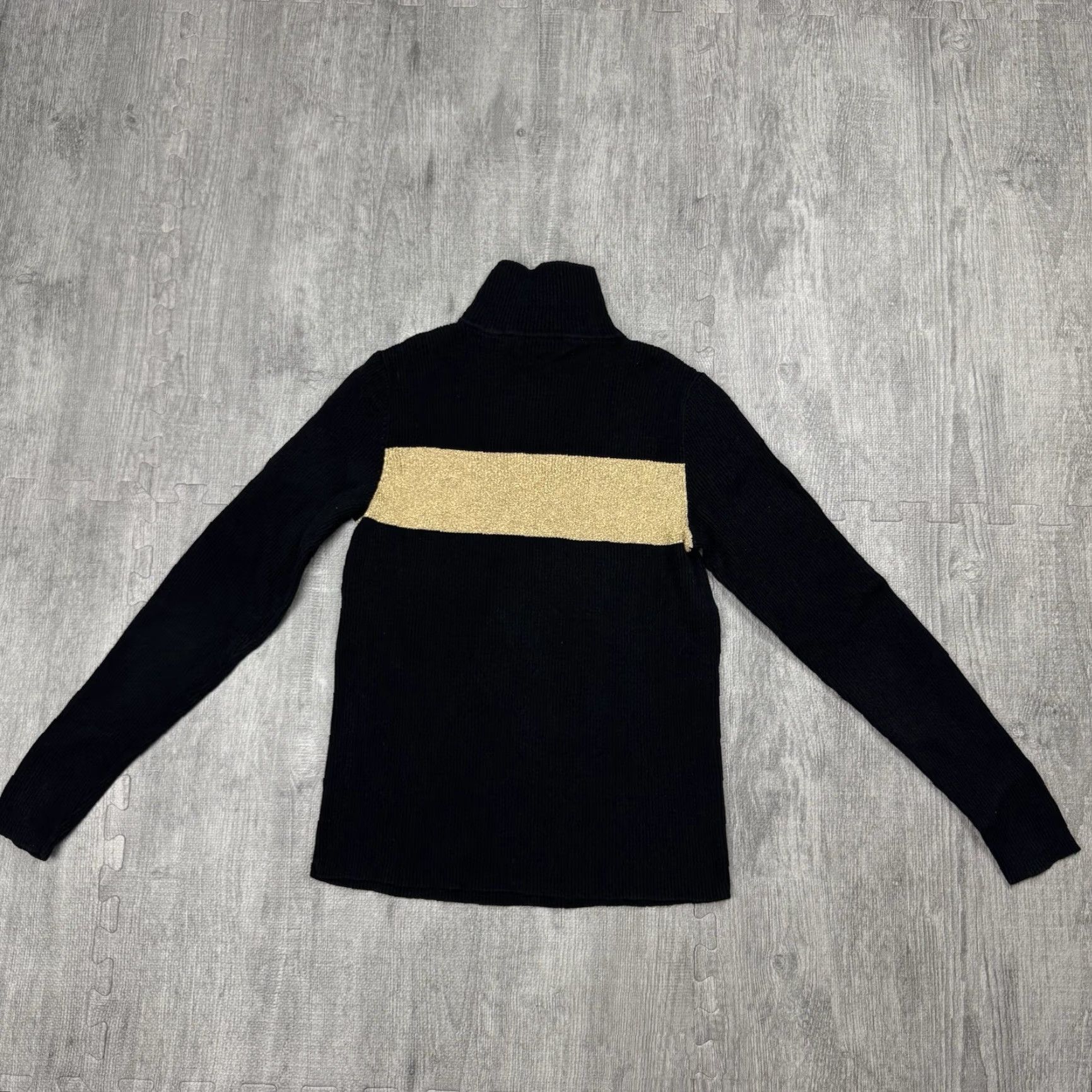 Ralph Lauren Lauren Ralph Lauren Black with Gold Metallic Stripes Turtleneck Cable-Knit Dolman Sleeve Sweater - Women, Size M, Classic Fit Size M / US 6-8 / IT 42-44 - 6 Thumbnail
