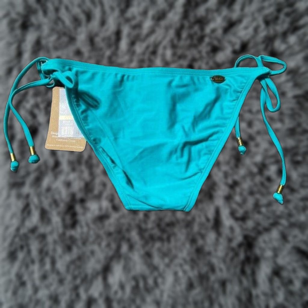 Vintage Y2K Hobie Bikini Bottoms Small Beaded Tie Side Boho Tribal Resort Chic Festival Women Small Blue Nylon Spandex Beach Swimwear Size 28" / US 6 / IT 42 - 1 Thumbnail