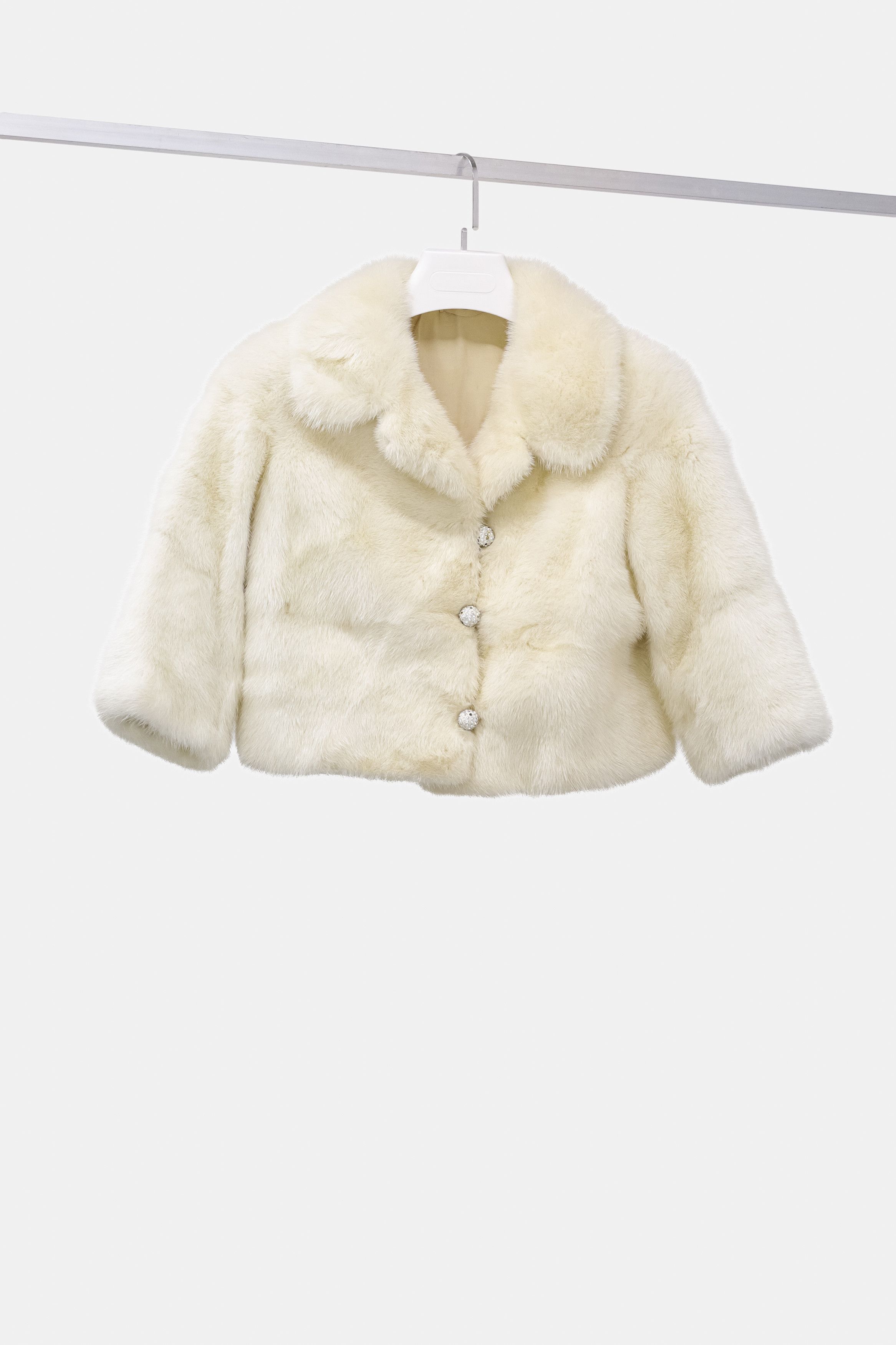 image of Mink Fur Coat White Mink Cropped Jacket in Cream, Women's