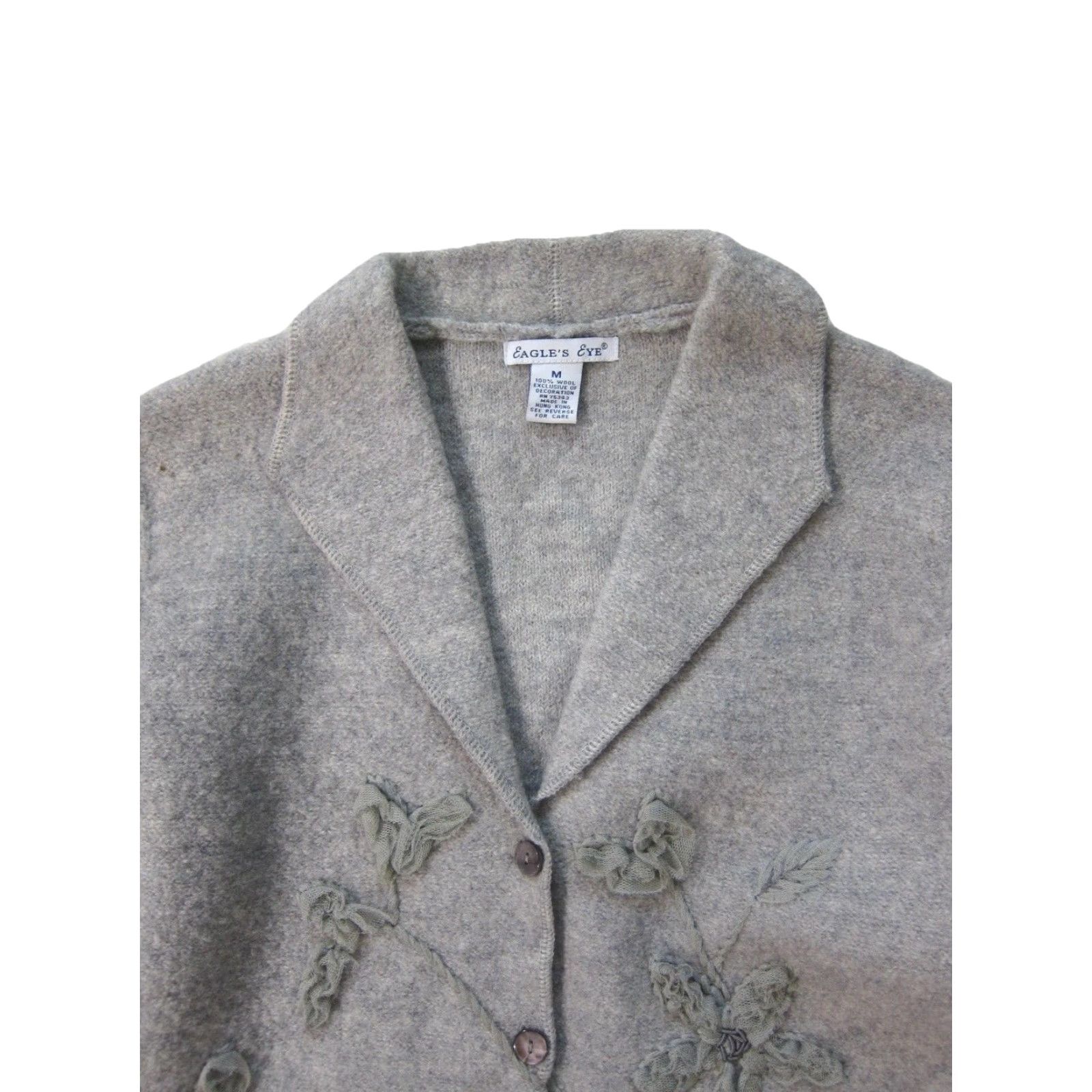 Vintage Eagle's Eye Grey 100% Wool Embroidered Floral Button Down Blazer Jacket Women M Size M / US 6-8 / IT 42-44 - 4 Thumbnail