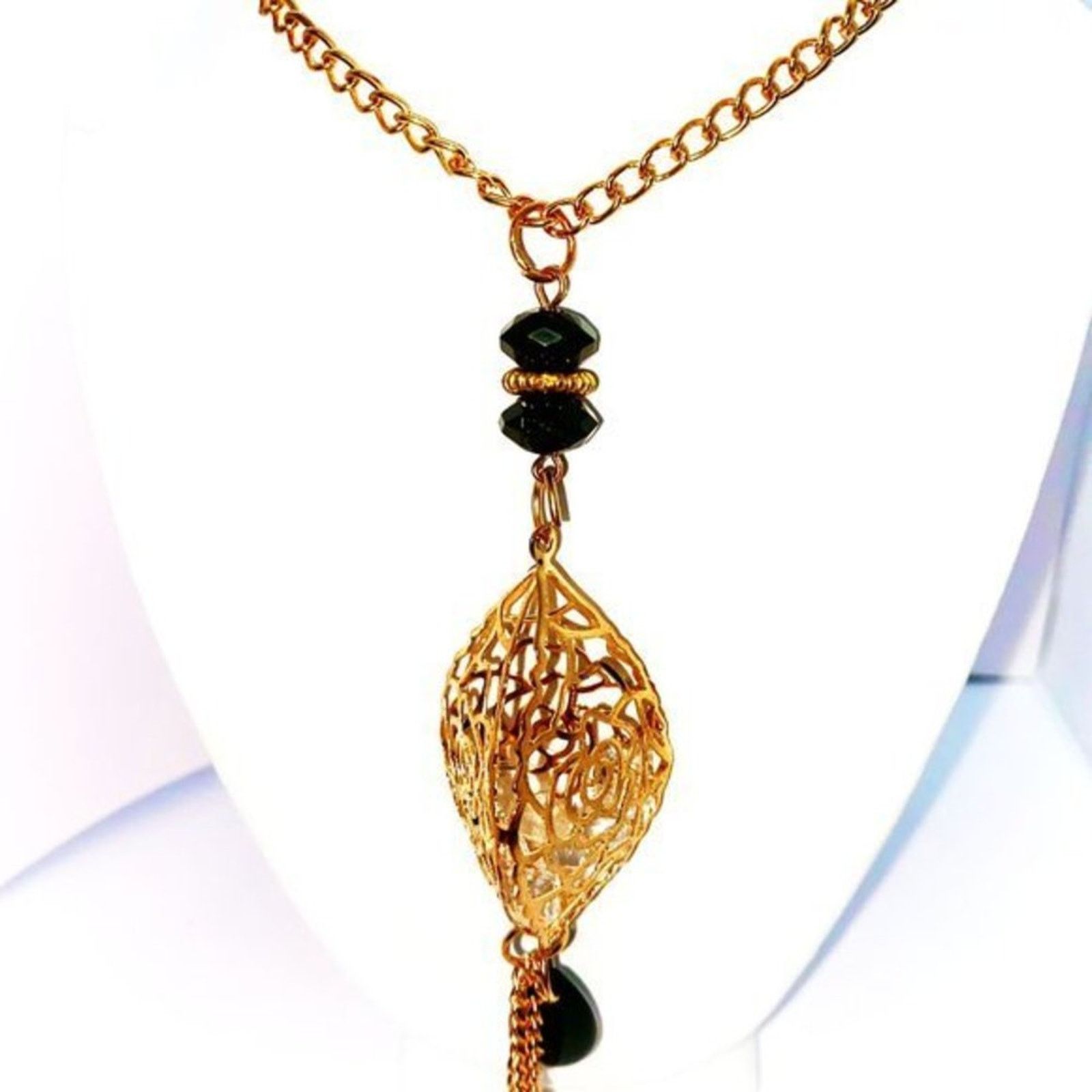 Handmade Gold-Tone Laser-Cut Rose 3D Pendant Bead Necklace Size ONE SIZE - 2 Thumbnail