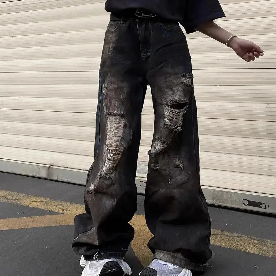 Japanese Brand Hip hop wide leg straight leg ripped jeans Size US 32 / EU 48 - 2 Thumbnail