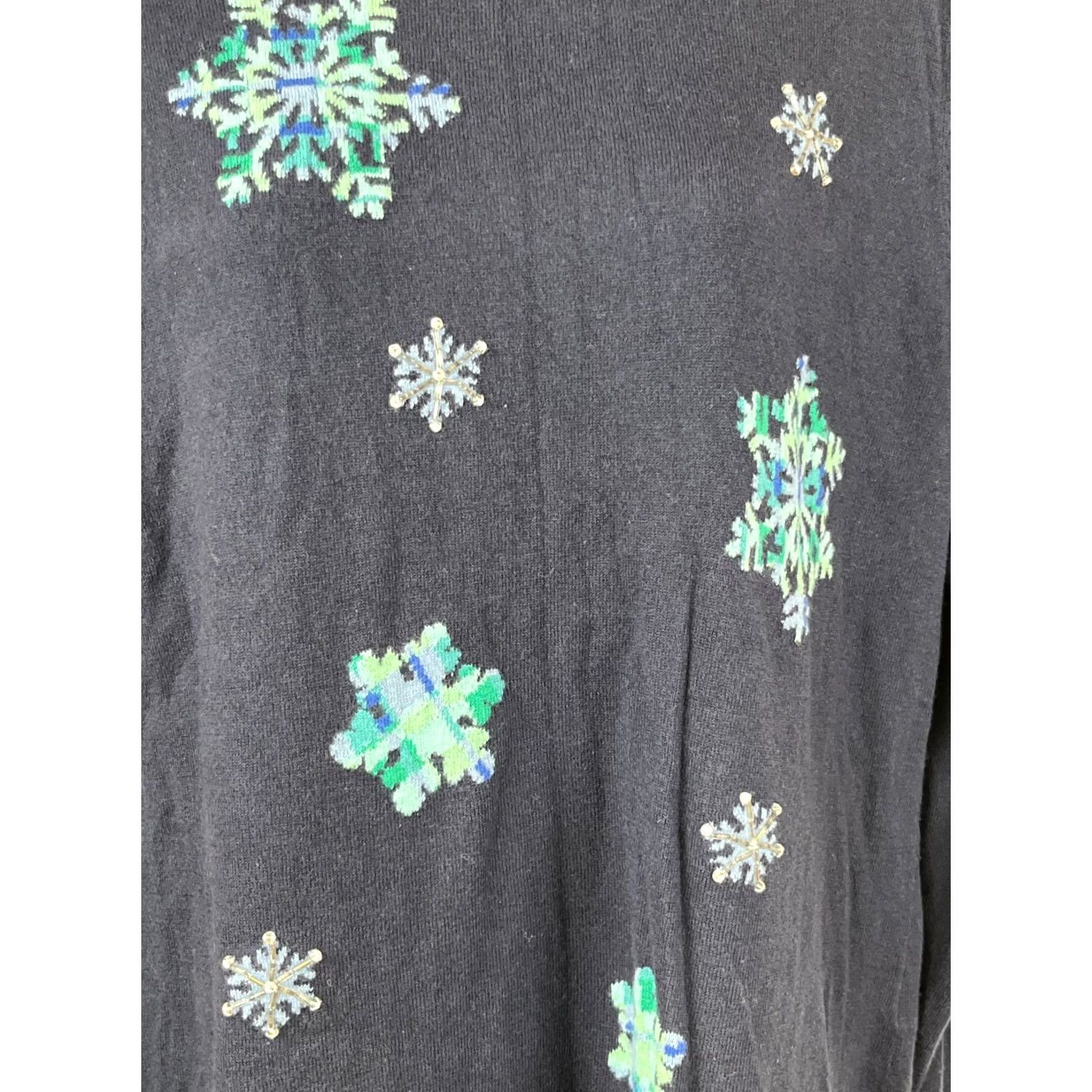 Talbots Talbots Sweater Womens Large Navy Blue Pullover Snowflake Sequin Knit Shirt Mens? Size L / US 10 / IT 46 - 4 Thumbnail