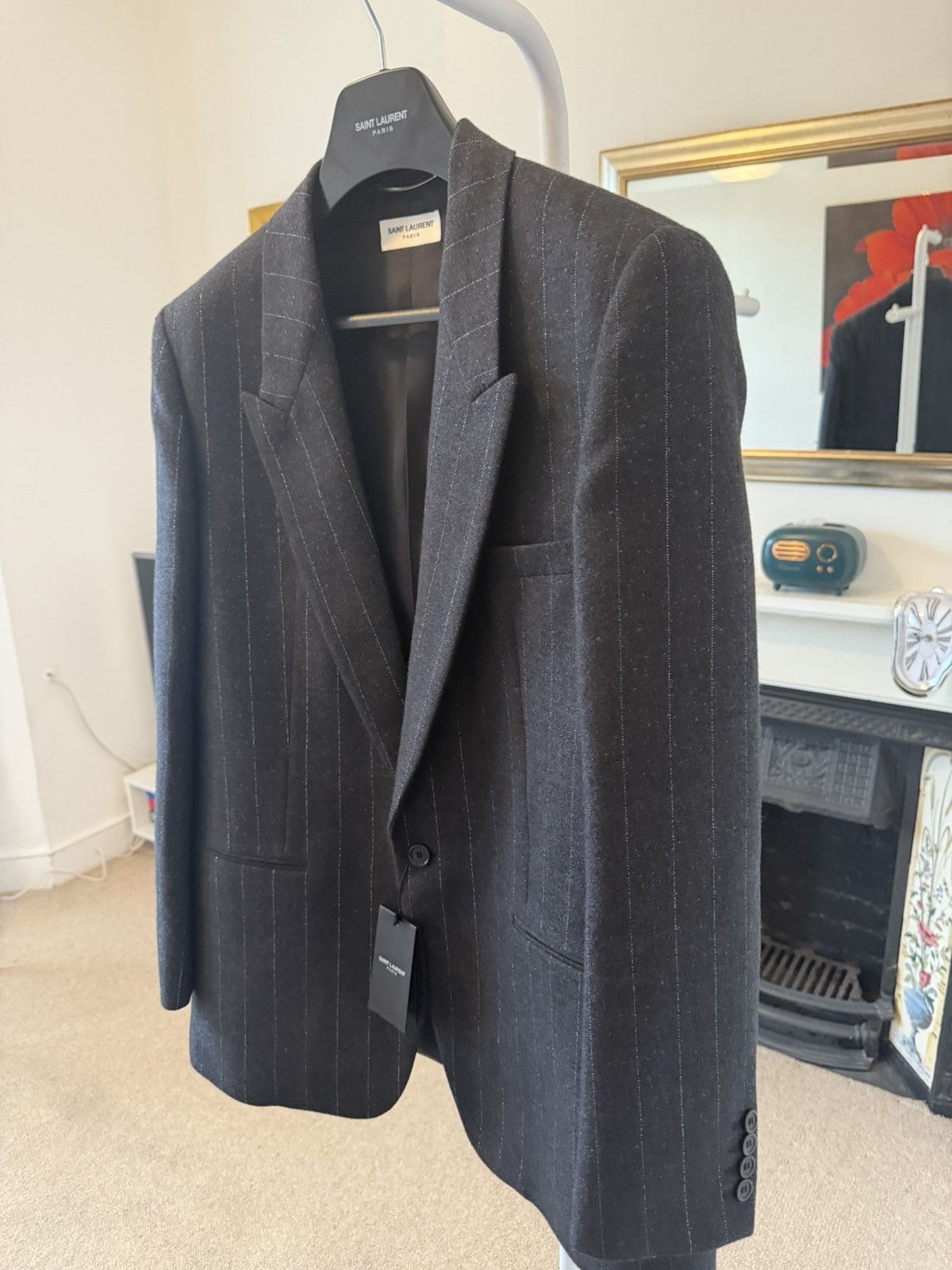 Saint Laurent Paris FW22 Saint Laurent Dark Grey Pinstriped Blazer Jacket Size 54R - 4 Thumbnail