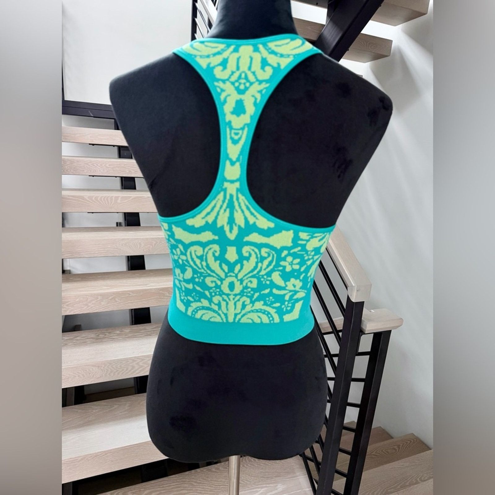 Other New Y2K Athletic Gym Casual Teal Yellow Patterned Crop Top Size S / US 4 / IT 40 - 3 Thumbnail