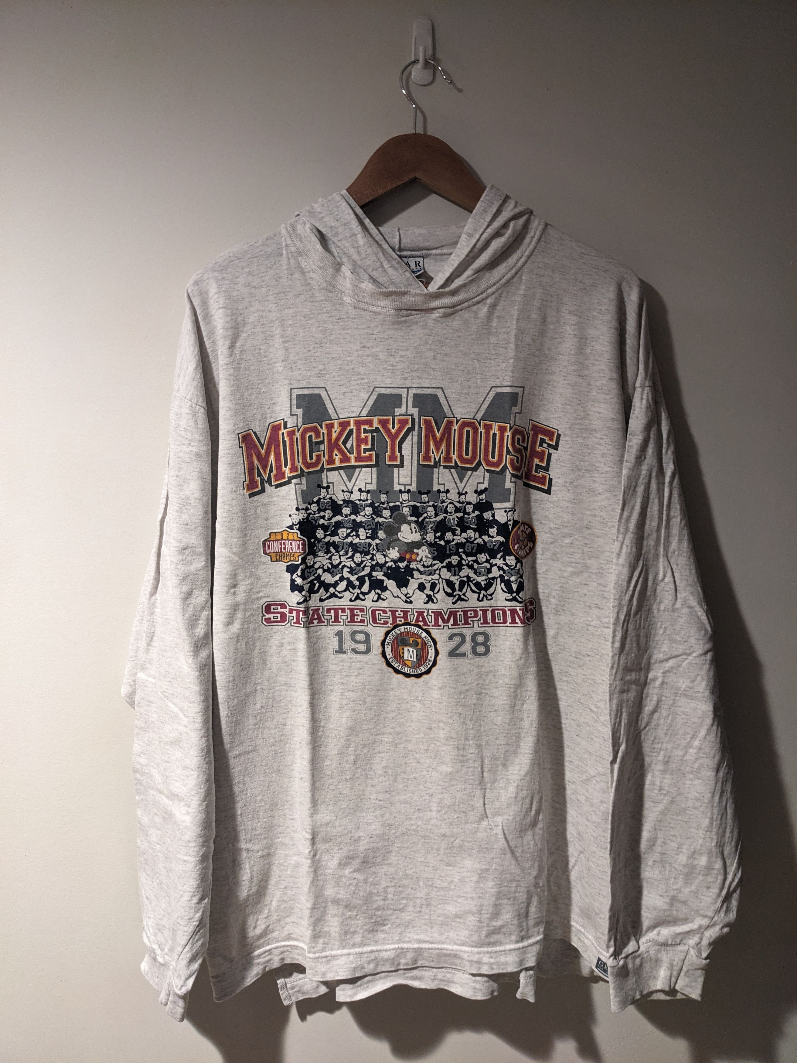 Disney Vintage 90s Mickey Mouse State Champion Hooded T-Shirt Size US L / EU 52-54 / 3 - 1 Thumbnail