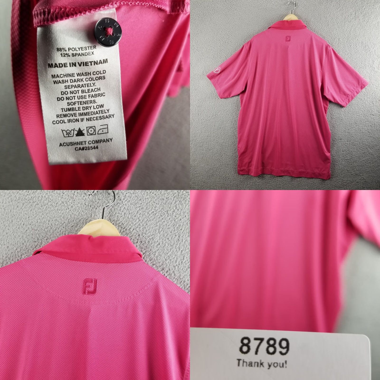 Footjoy FOOTJOY GOLF POLO SHIRT L LARGE PINK SQUARE CHECK PRODRY PERFORMANCE TCC Size US L / EU 52-54 / 3 - 8 Thumbnail