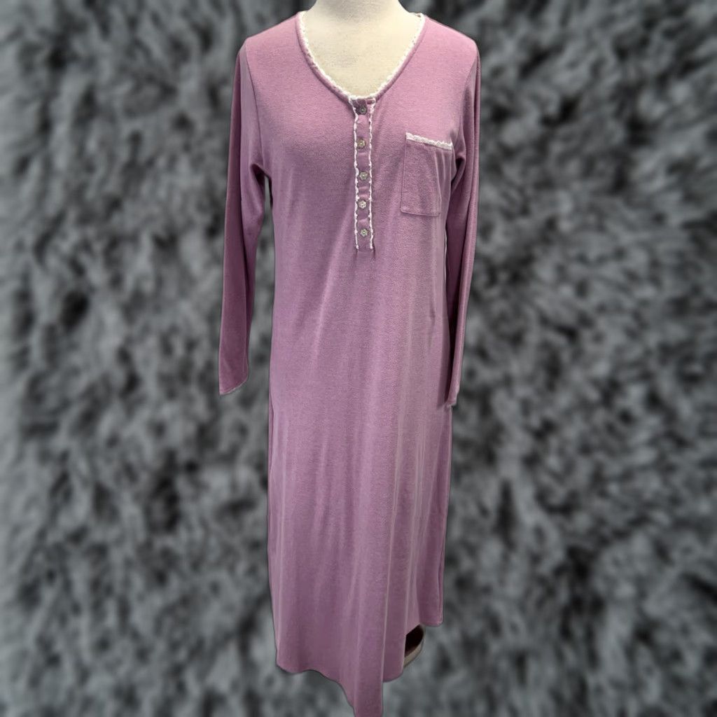 Vintage VINTAGE Eileen West Nightgown Long Sleeve Medium Lilac Cotton Blend Lace Trim Womens Gown Pullover Nightgown Size M / US 6-8 / IT 42-44 - 1 Thumbnail