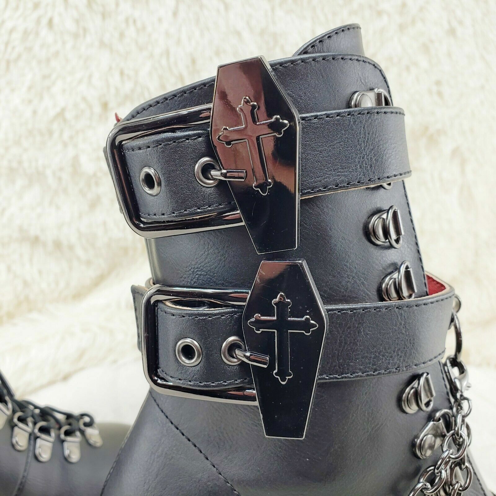 Demonia Cult DEMONIA Vivika Goth Granny Ankle Boots Coffin Straps & Chain Size US 6 / IT 36 - 3 Thumbnail