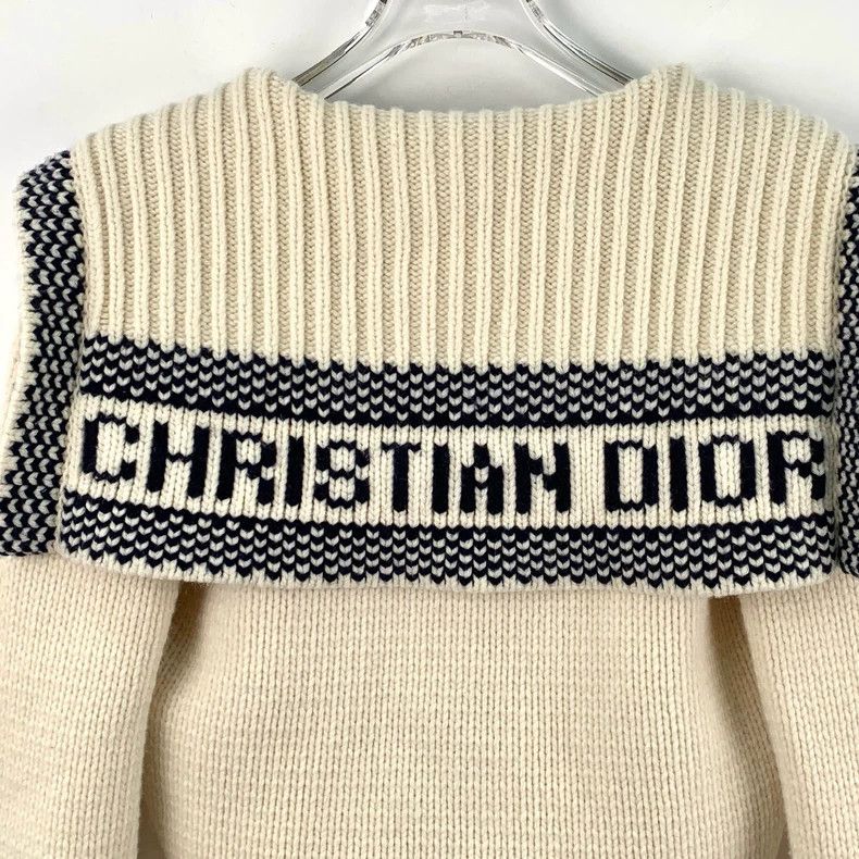 Dior Dior Beige logo letter inlaid wool navy collar single-brea Size XXS / US 00 / IT 34 - 5 Thumbnail