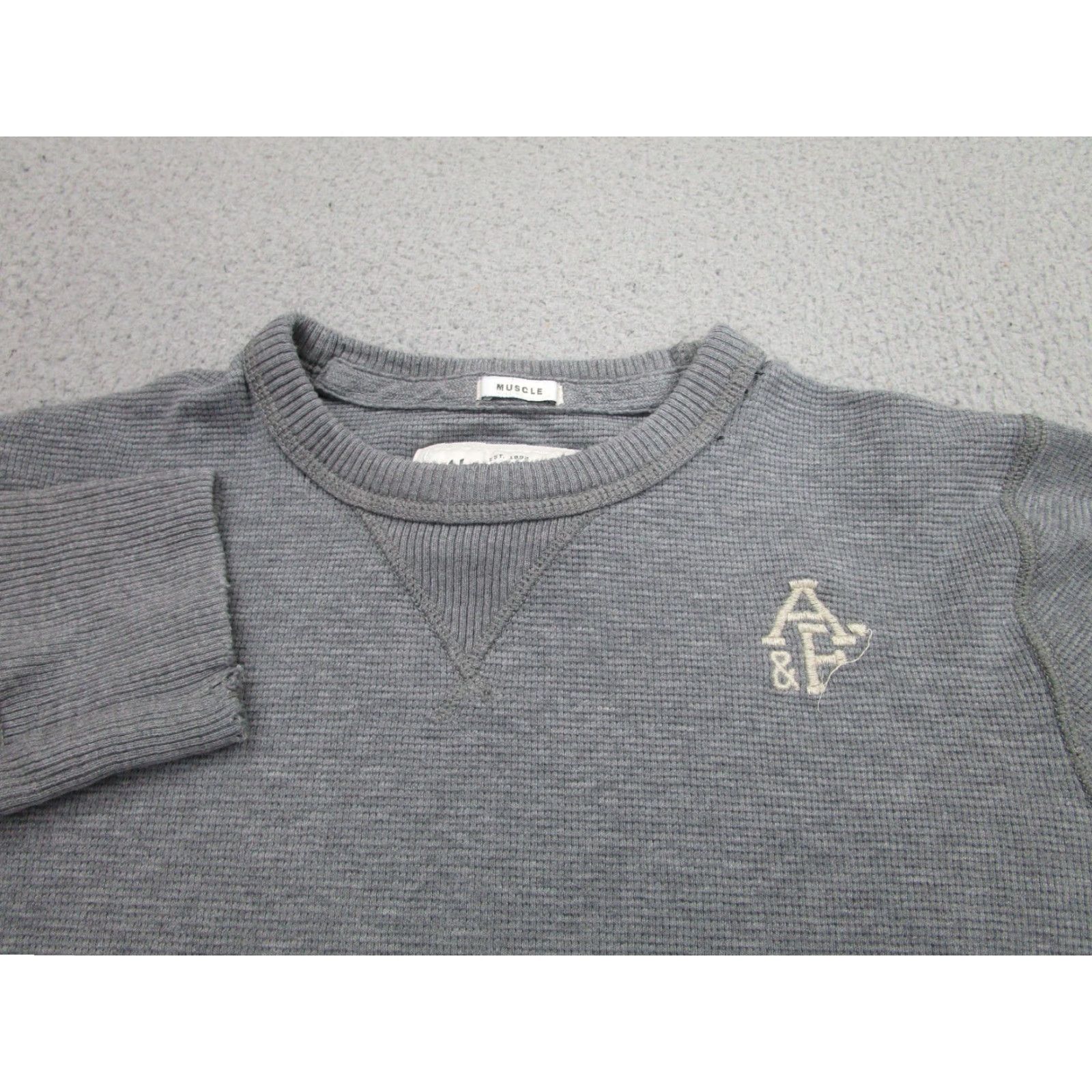 Abercrombie & Fitch VINTAGE Abercrombie & Fitch Shirt Mens 2XL Muscle Waffle-Knit Thermal Gray Crew Neck Pullover Sweater Mens Size US XXL / EU 58 / 5 - 3 Thumbnail
