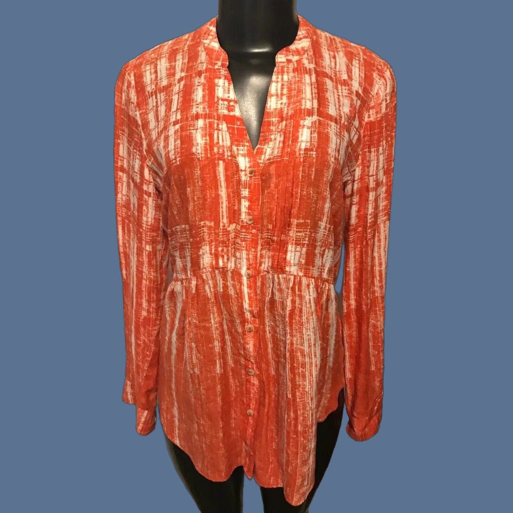 Vintage Maeve Anthropologie Red White Button Down Long Sleeve Tunic Blouse Size 4 Size M / US 6-8 / IT 42-44 - 1 Thumbnail