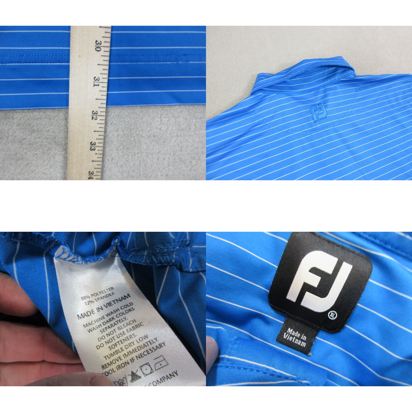 Footjoy FootJoy Polo Shirt Mens XL Blue White Striped Short Sleeve Logo Collared Pullover Regular Fit Golf Performance Size US XL / EU 56 / 4 - 8 Thumbnail