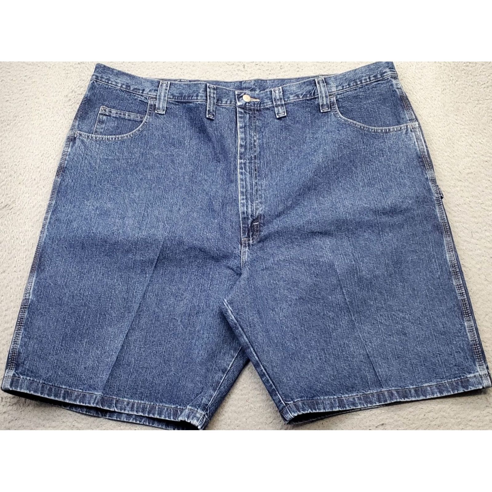Wrangler Wrangler Mens 48 Blue Denim Carpenter Shorts Bermuda Flat Front High Rise 5-Pocket Regular Waist 10in Inseam Casual Workwear Size US 32 / EU 48 - 2 Thumbnail