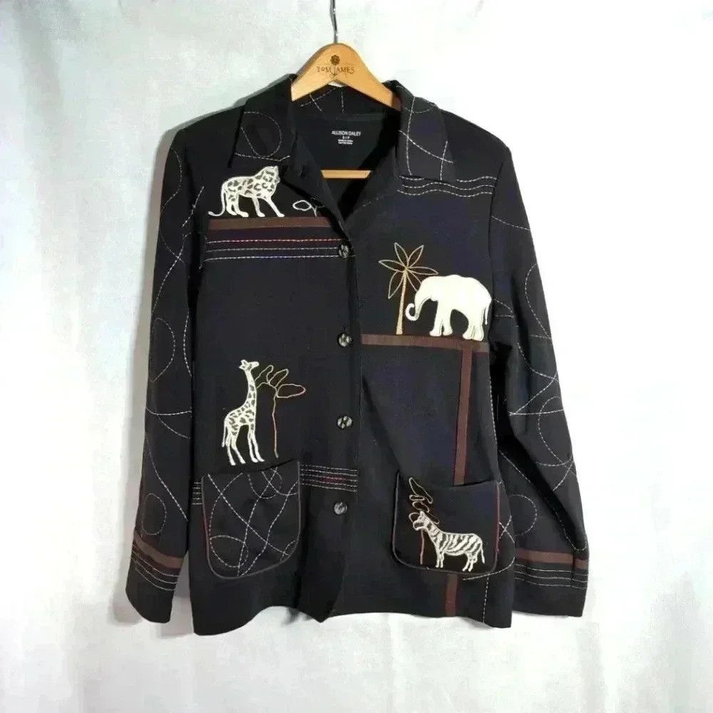 Designer Allison Daley Jungle Embroidered Jacket Black sz S Giraffe Size S / US 4 / IT 40 - 1 Thumbnail