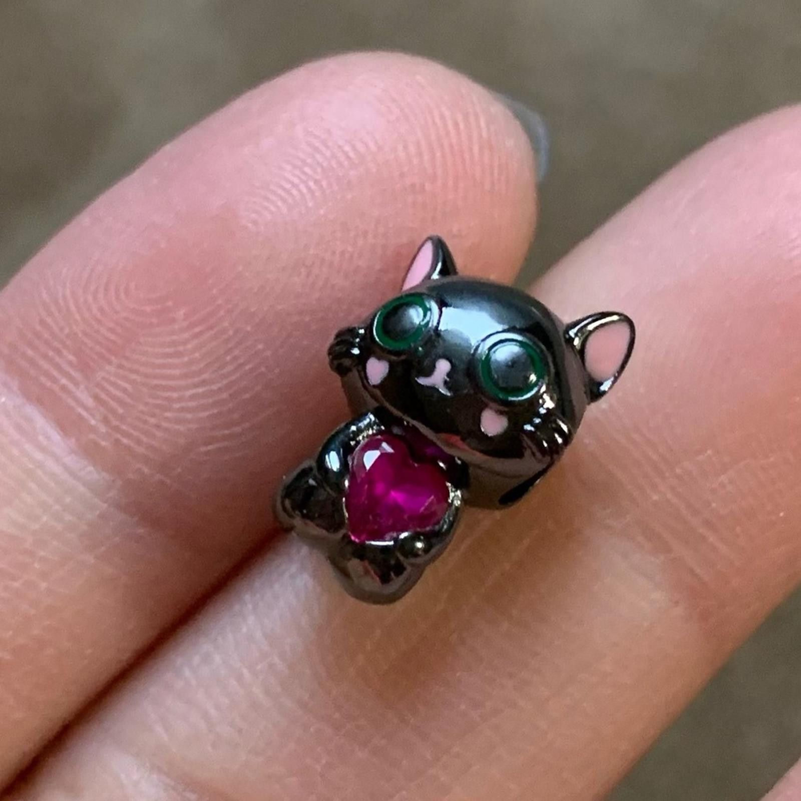 Other NWOT Black Cat Crystal Heart Charm Sterling Silver 925 Size ONE SIZE - 3 Thumbnail