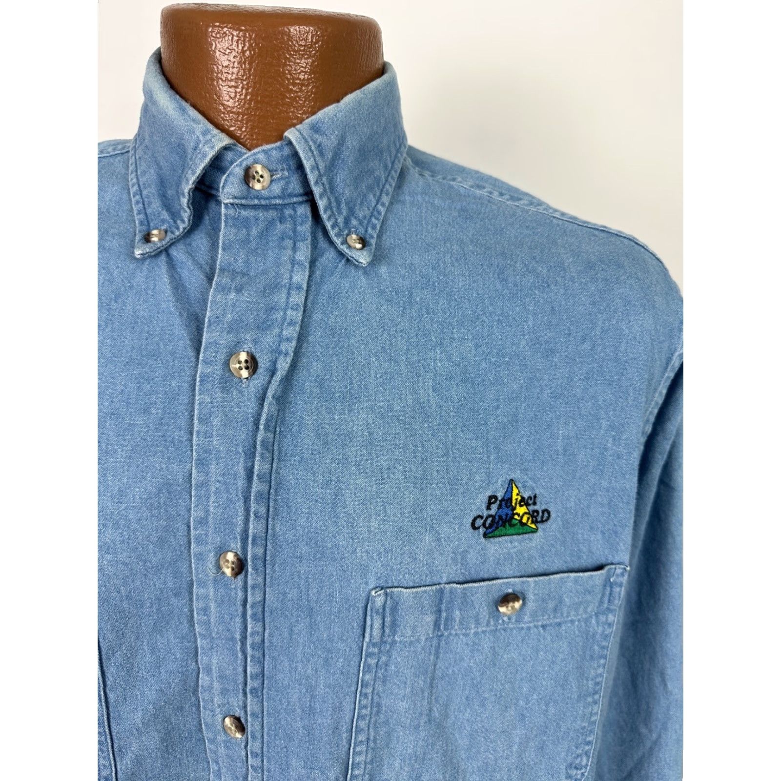 Denime VINTAGE Vantage Denim Shirt Men Small Button-Down Solid Blue 90s Casual Jeans Workwear USA Made Size US S / EU 44-46 / 1 - 4 Thumbnail