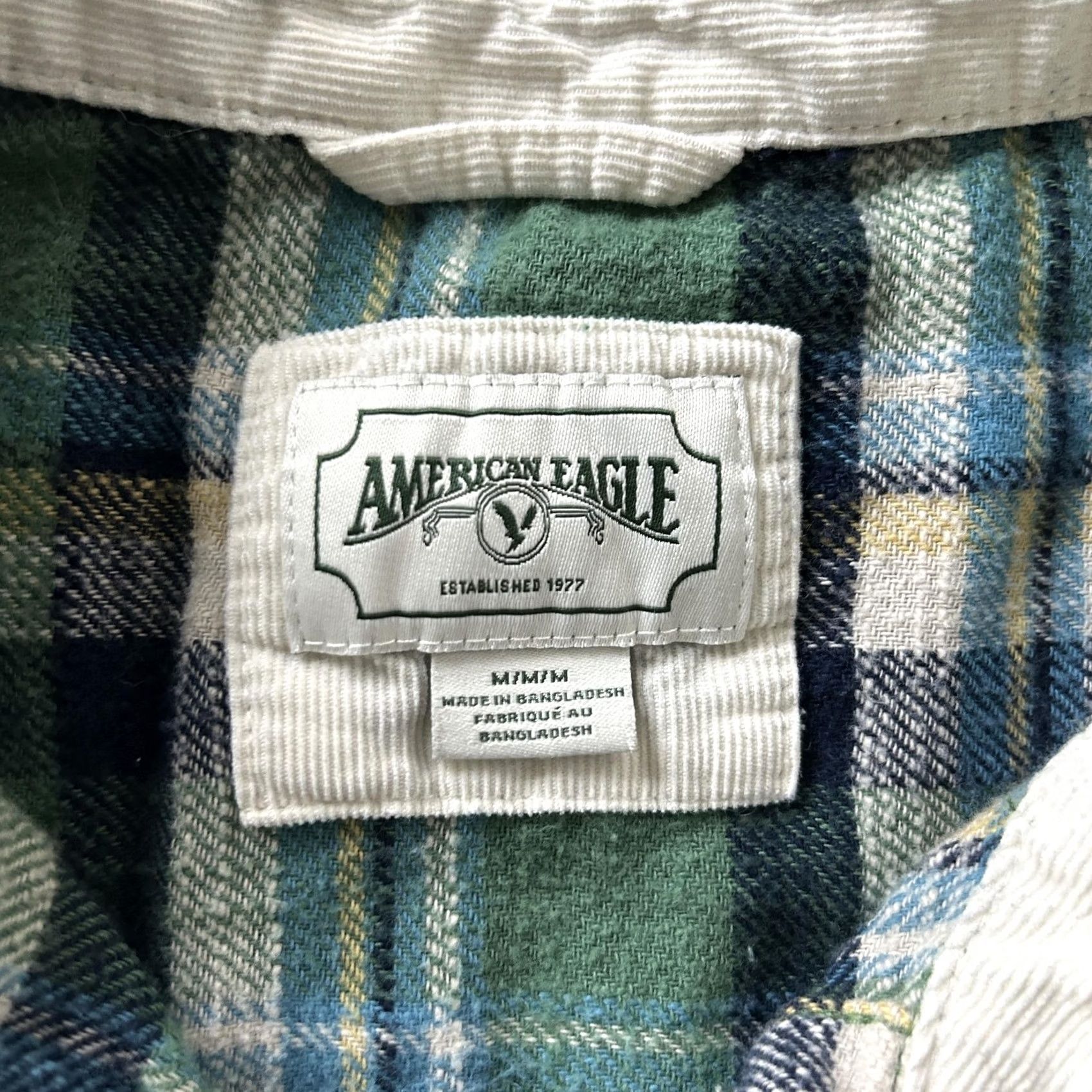 Vintage American Eagle Shirt Mens Medium Green Plaid Long Sleeve Button Up Flannel Size US M / EU 48-50 / 2 - 2 Thumbnail