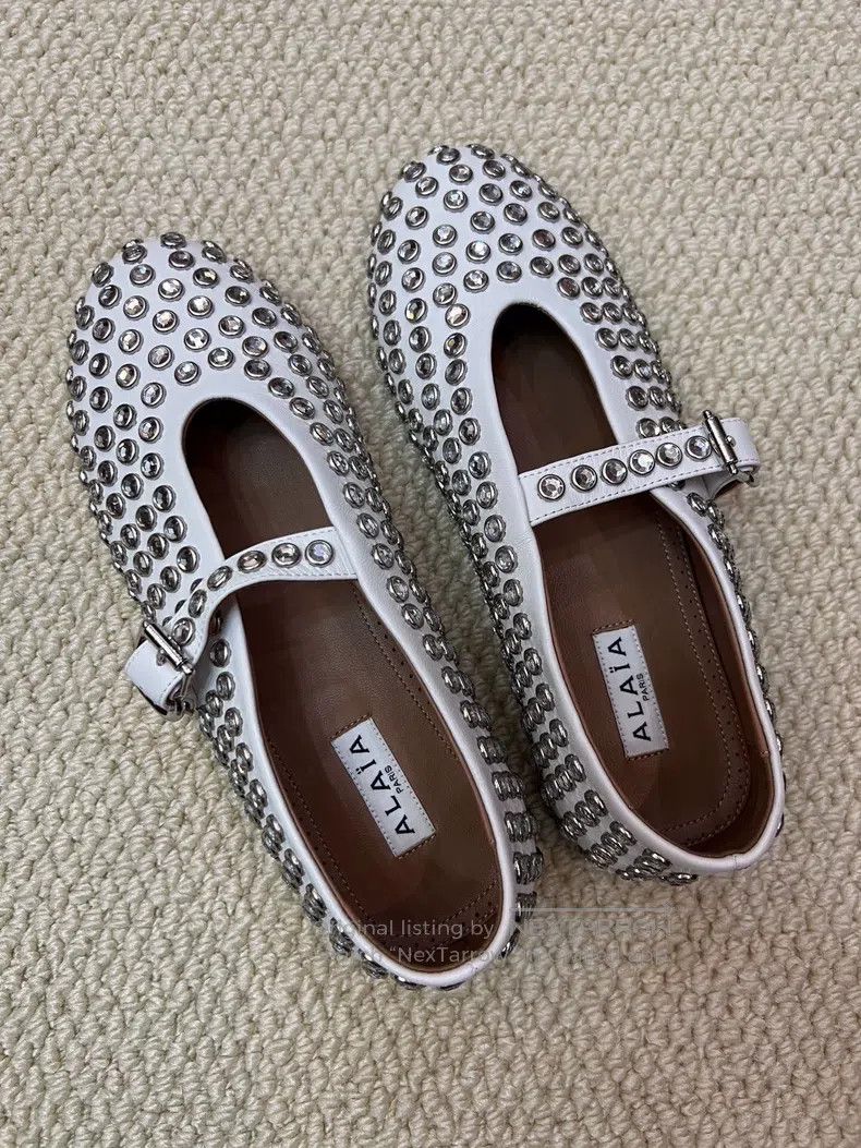 Alaia Alaia White Crystal Accented Ballet Dance Shoes Flat Shoes Size US 5.5 / IT 35.5 - 2 Thumbnail