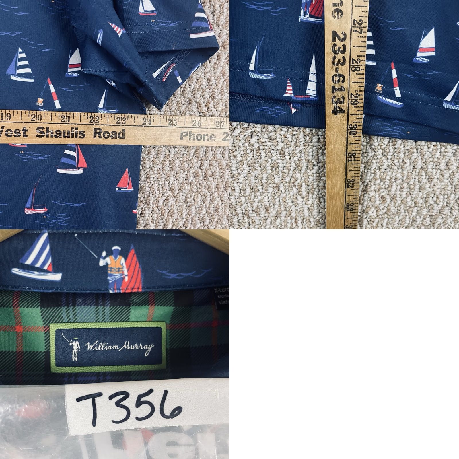 Vintage William Murray Polo Shirt Mens XL Blue Sail Boat Nautical Print Performance T356 Size US XL / EU 56 / 4 - 9 Thumbnail