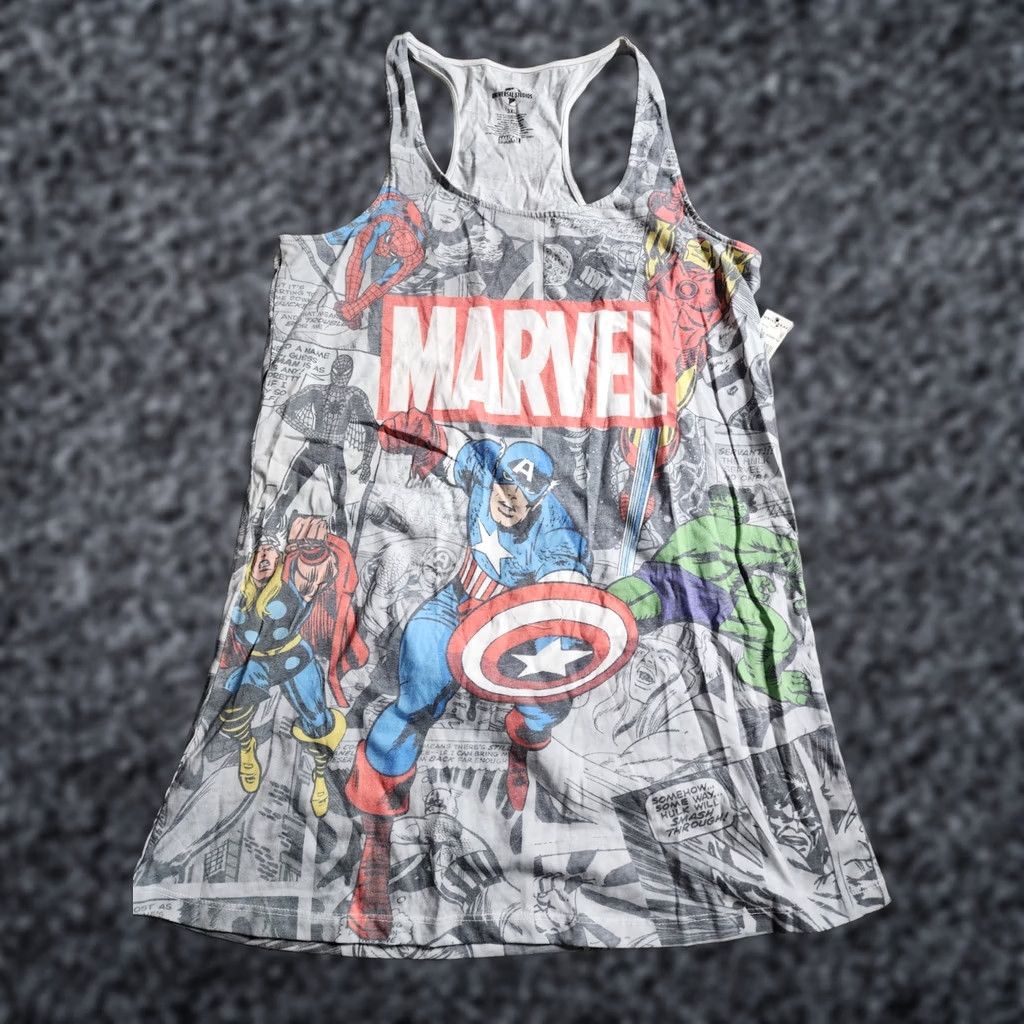 Vintage VINTAGE? Universal Studios Hollywood Marvel Avengers Tunic Tank Top Shirt AOP Womens 3XL Gray Cotton Blend Slim Tank CaptaIn America ScooP Neck Size XXL / US 16-18 / IT 52-54 - 1 Thumbnail