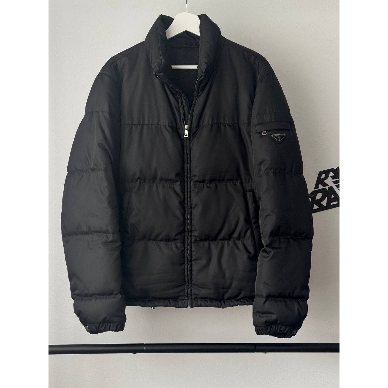 Prada Triangle Nylon Piuma Puffer Down Jacket Nero Monogram