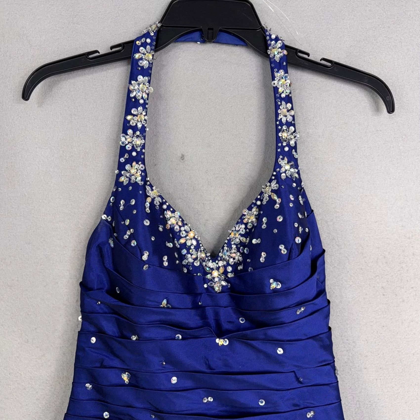 Vintage Morilee Juniors Dress Blue Beaded Sequin Halter Mermaid Long Prom Gown 9/10 Adults? No, Teens Women? Mens? Girls? Size M / US 6-8 / IT 42-44 - 2 Thumbnail