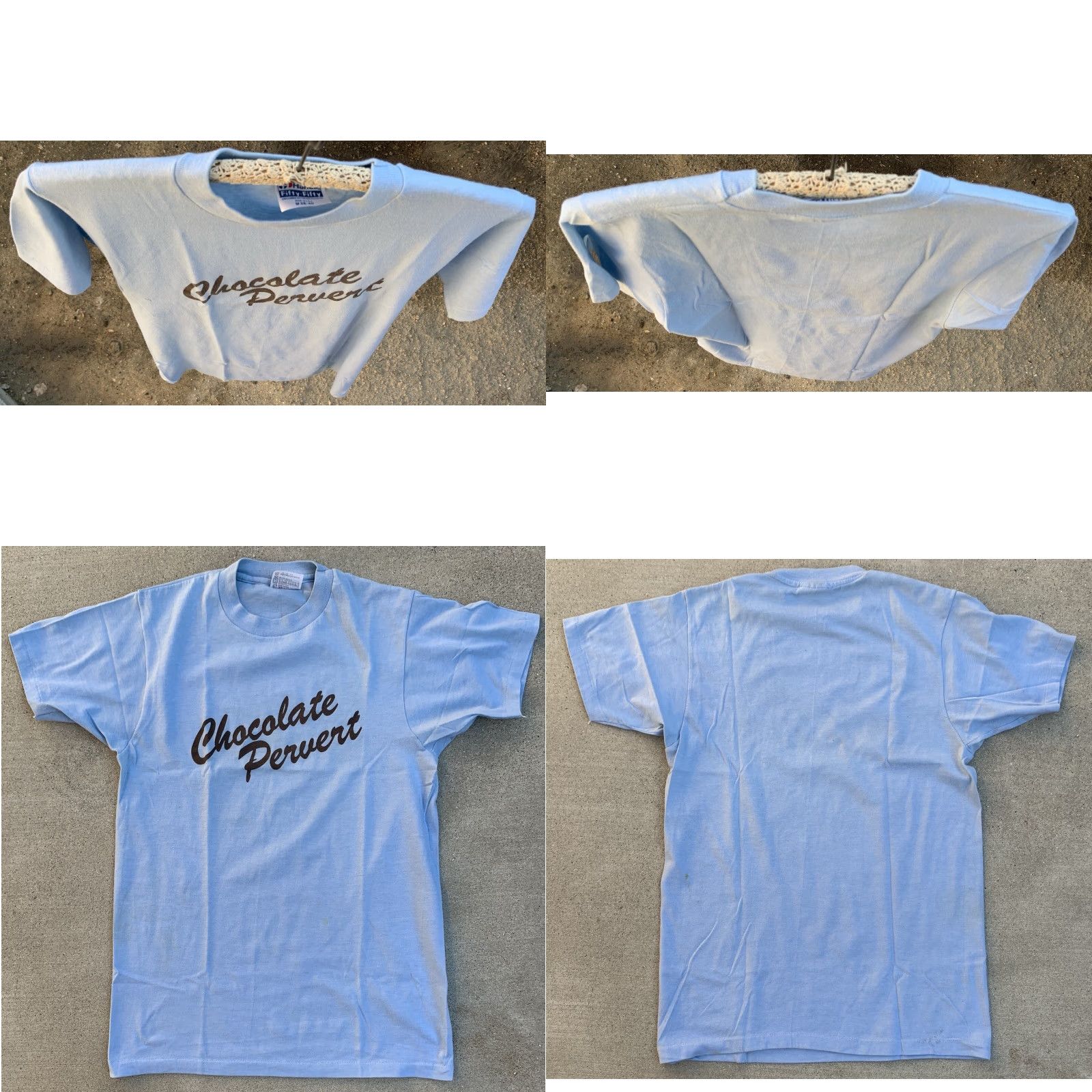 Hanes VINTAGE Hanes T-Shirt Graphic Print Blue 38-40 Men Single Stitch Short Sleeve M 1980s Chocolate Pervert Hanes Fifty Fifty Size US M / EU 48-50 / 2 - 9 Thumbnail