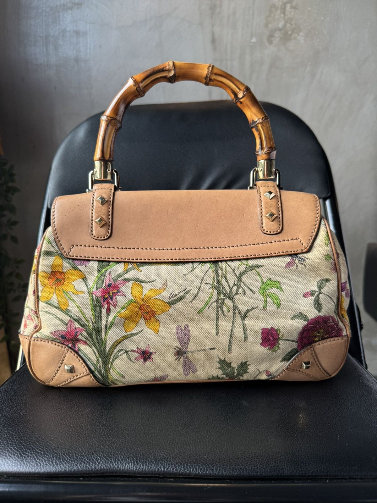 Gucci Gucci Bamboo Flora Nailhead Canvas Handbag Multiple colors Size ONE SIZE - 6 Thumbnail