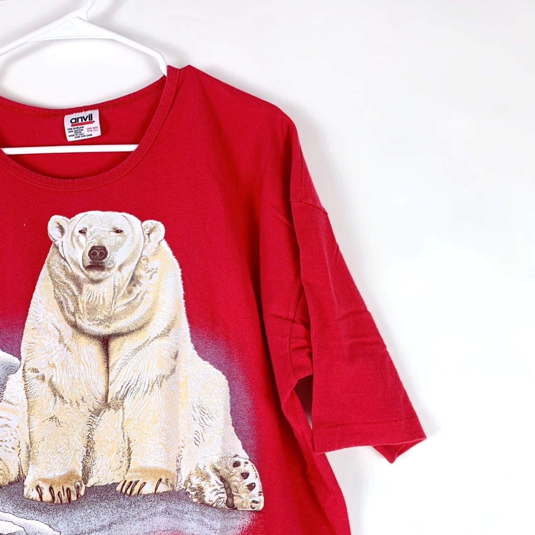 Anvil VINTAGE Anvil Polar Bear Nature Red Sleep Shirt OSFA XL T-Shirt Unisex Adults Short Sleeve 1993 Size US XL / EU 56 / 4 - 3 Thumbnail