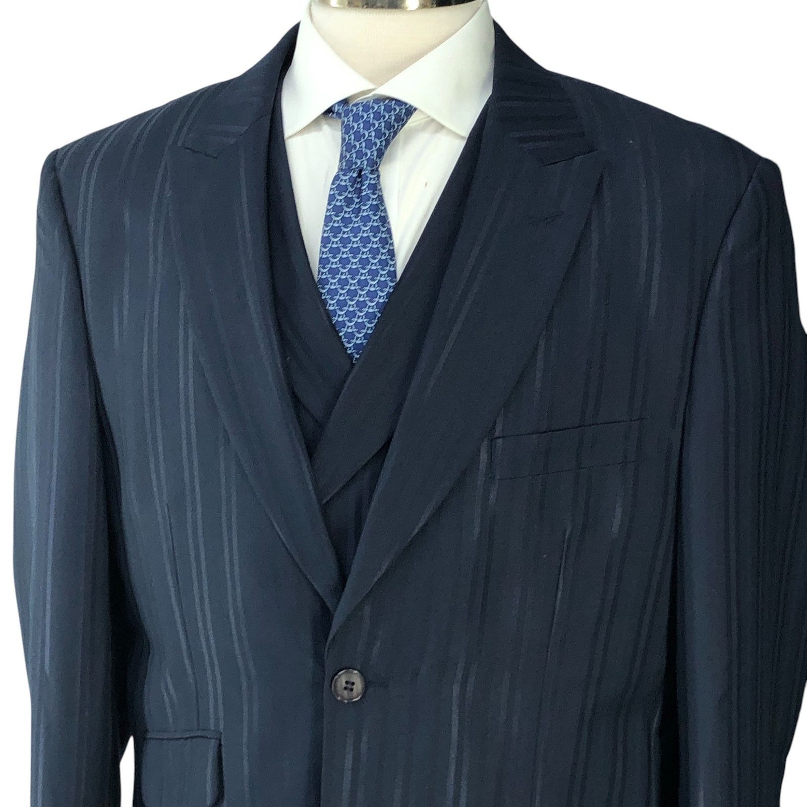 Stacy Adams Stacy Adams Size 40R Suit Three 3 Piece Drop 4 Blue Striped Size 40R - 3 Thumbnail