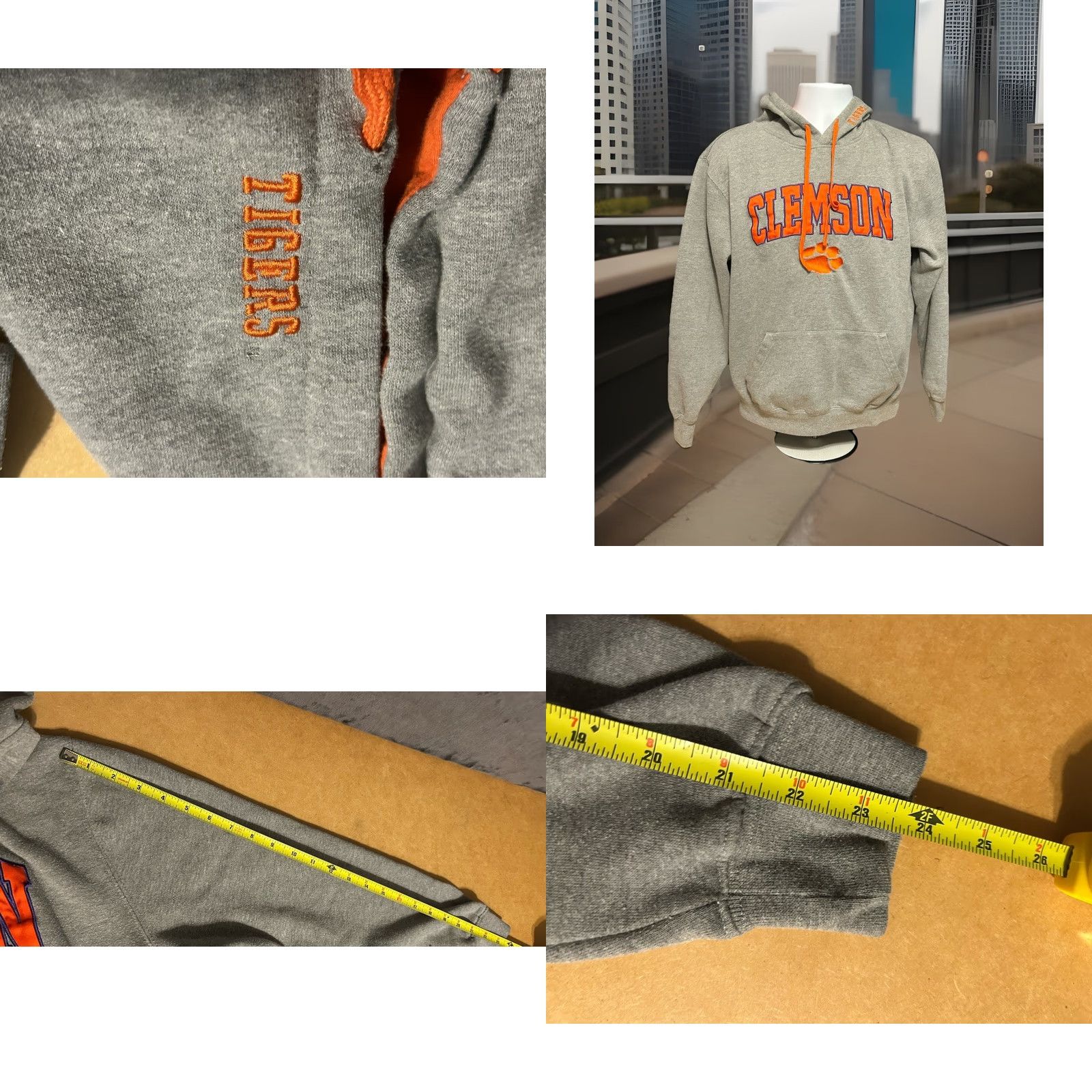 Vintage VTG Clemson University Tigers Hoodie Adult Medium Gray Orange Stitched Front Size US M / EU 48-50 / 2 - 9 Thumbnail