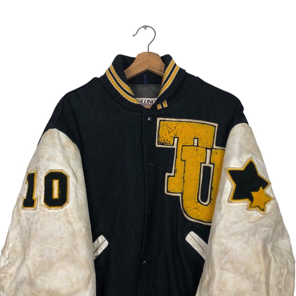 Delong 📌Vintage Varsity Leather Jacket Delon Big Logo Embroidered Size US M / EU 48-50 / 2 - 13 Thumbnail