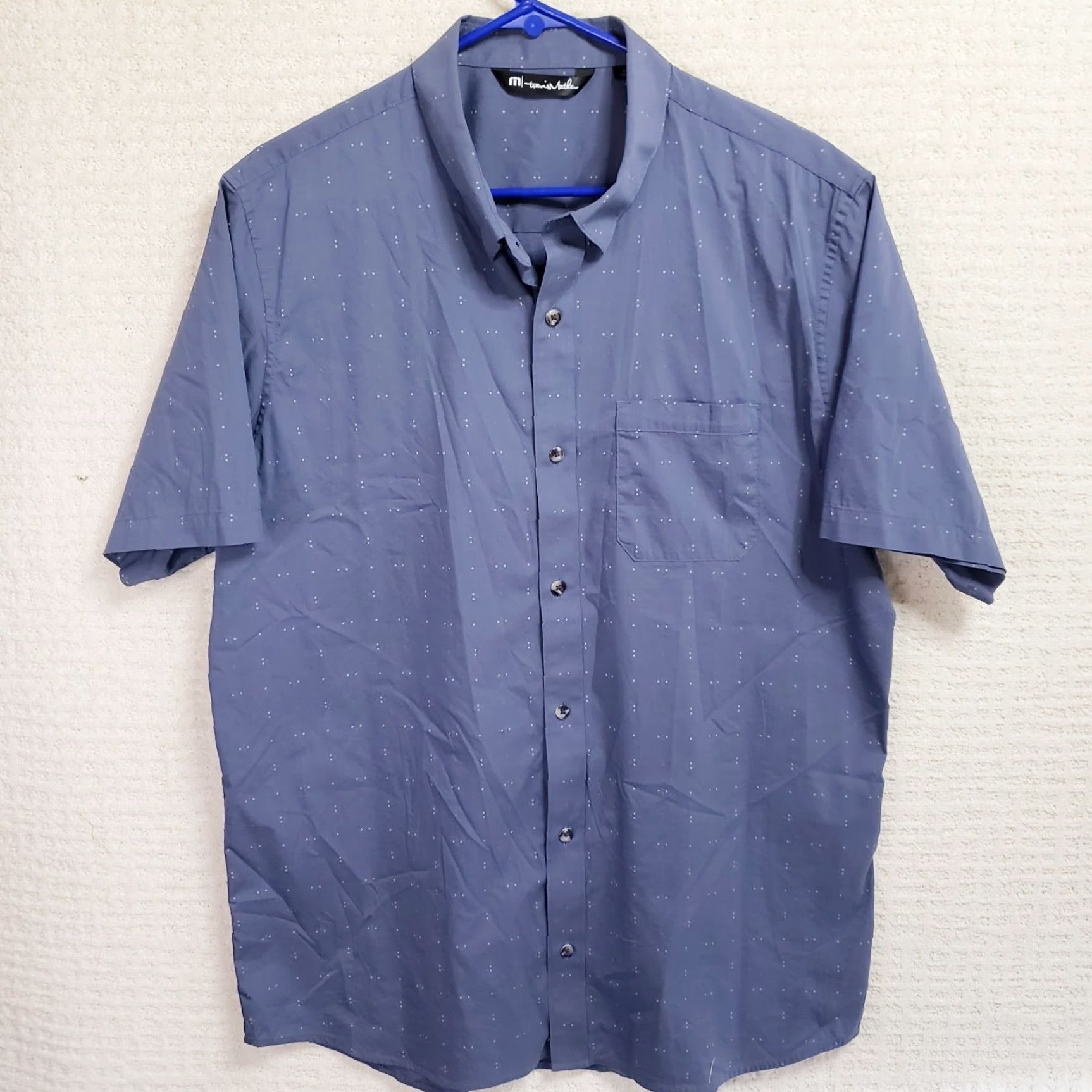 TravisMathew Travis Mathew Shirt Mens XL Blue Geometric Button-Up Short Sleeve Stretch Size US XL / EU 56 / 4 - 2 Thumbnail