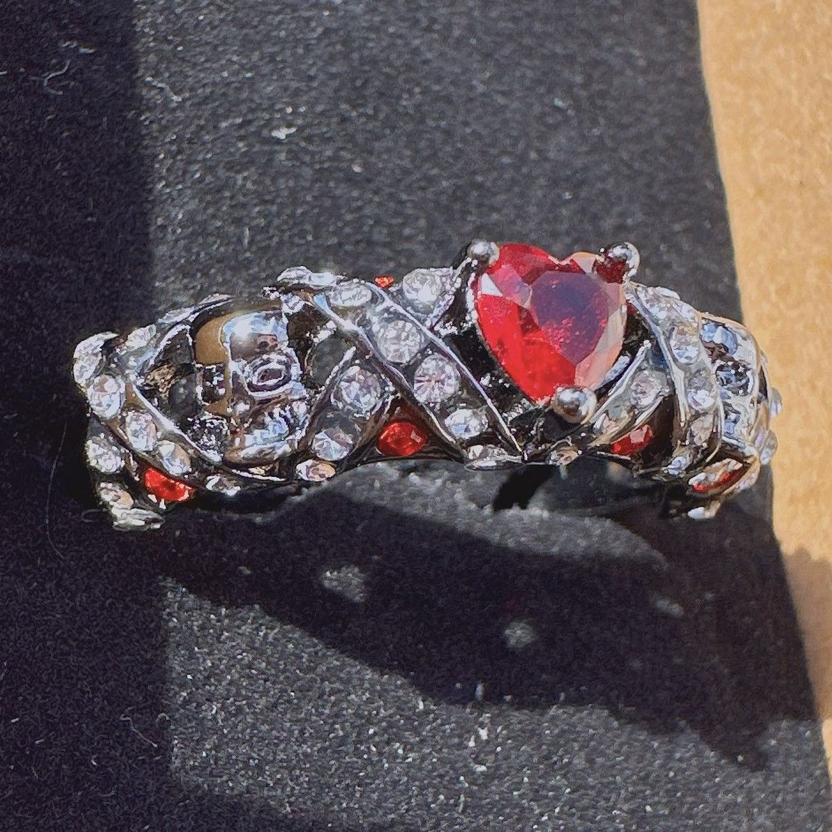 Designer Halloween red diamond heart crystal paved skeleton black Size ONE SIZE - 2 Thumbnail