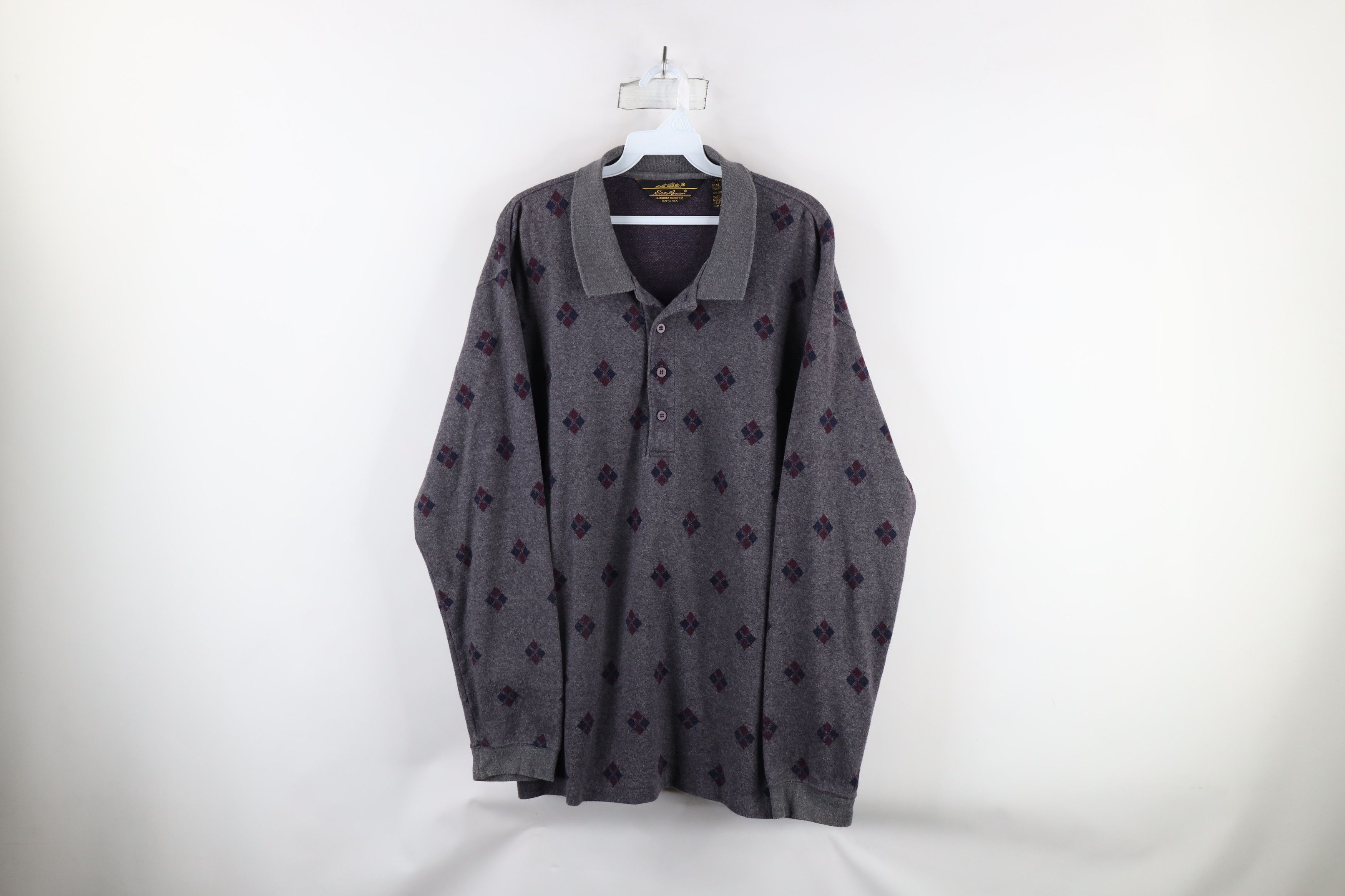 Eddie Bauer × Vintage Vintage 90s Eddie Bauer Diamond Long Sleeve Rugby Polo USA Size US L / EU 52-54 / 3 - 1 Thumbnail
