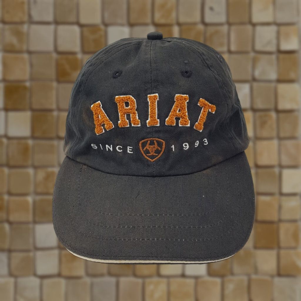 Ariat VINTAGE Ariat Baseball Cap Sun Faded Workwear Snapback Adjustable Black One Size Men Hat 90s Grunge USA 00s Workwear Baseball Mens Size ONE SIZE - 1 Thumbnail