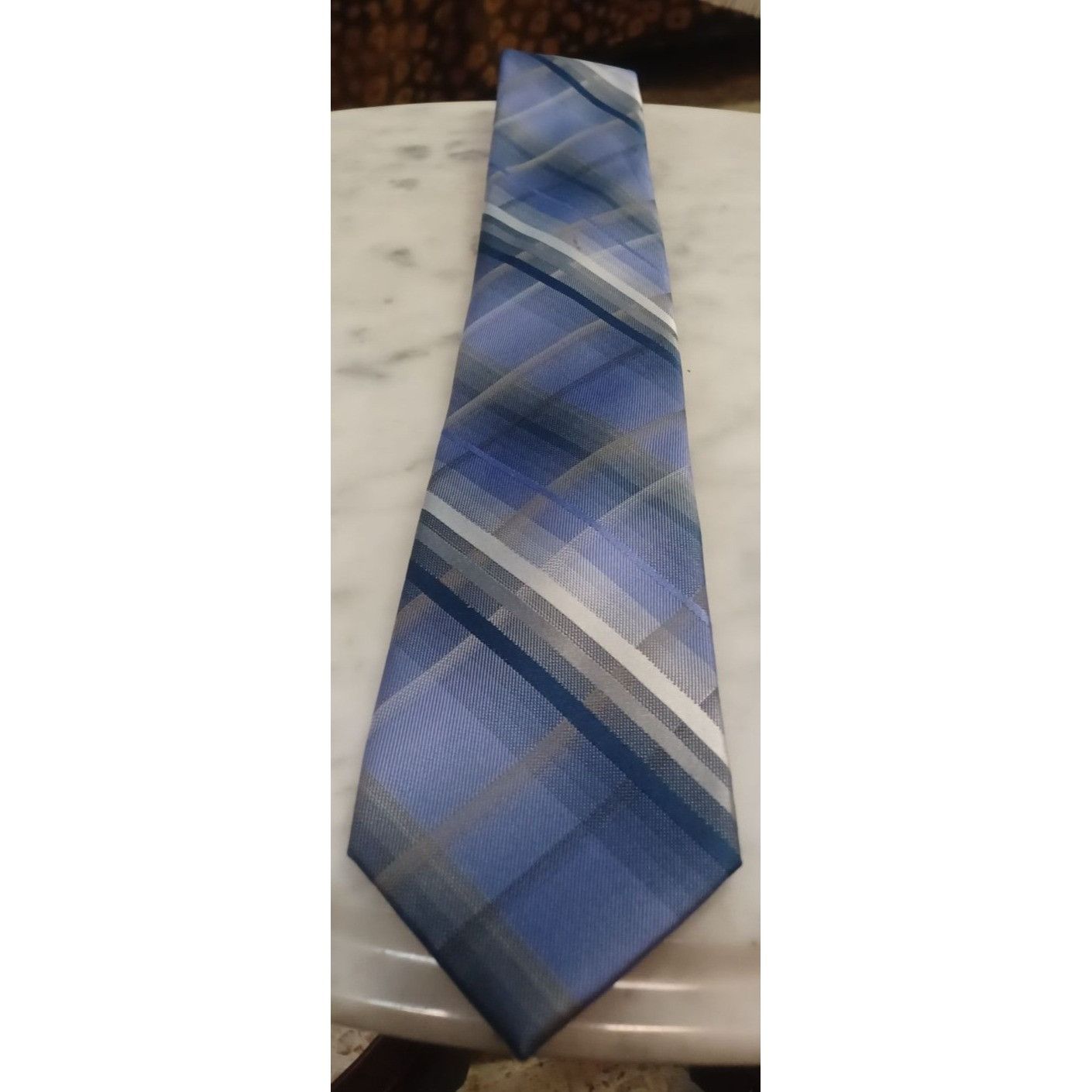 Van Heusen Van Heusen 100% Silk Men's Tie Purple Plaid Size ONE SIZE - 1 Thumbnail
